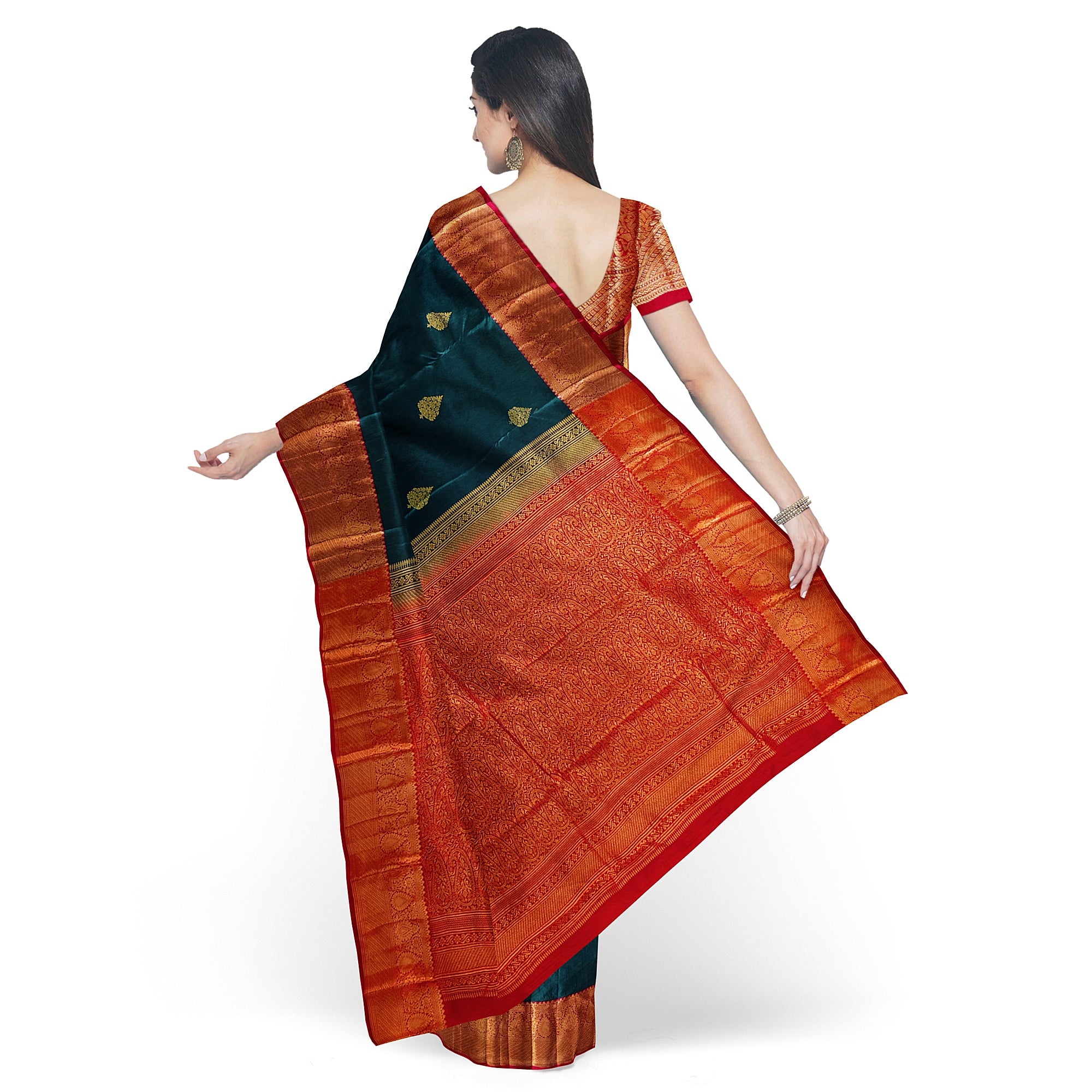 Bottle Green Semi Silk Saree with Red Border – Traditional Charm and Grace - New Sudarshan Silks`