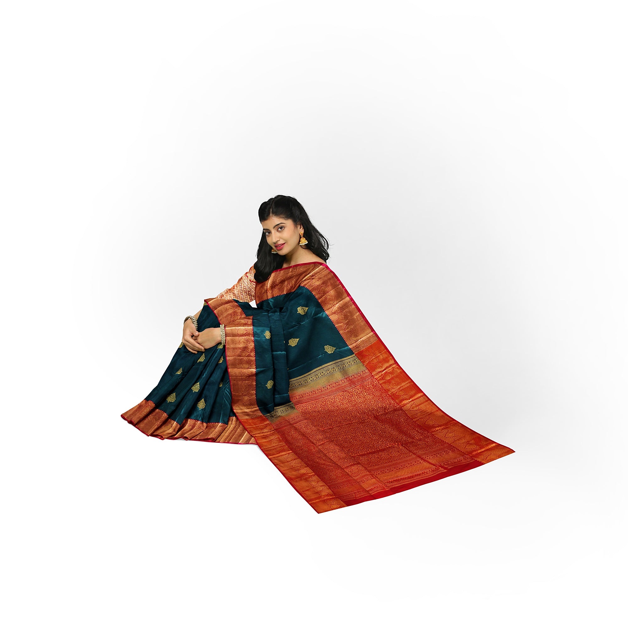 Bottle Green Semi Silk Saree with Red Border – Traditional Charm and Grace - New Sudarshan Silks`