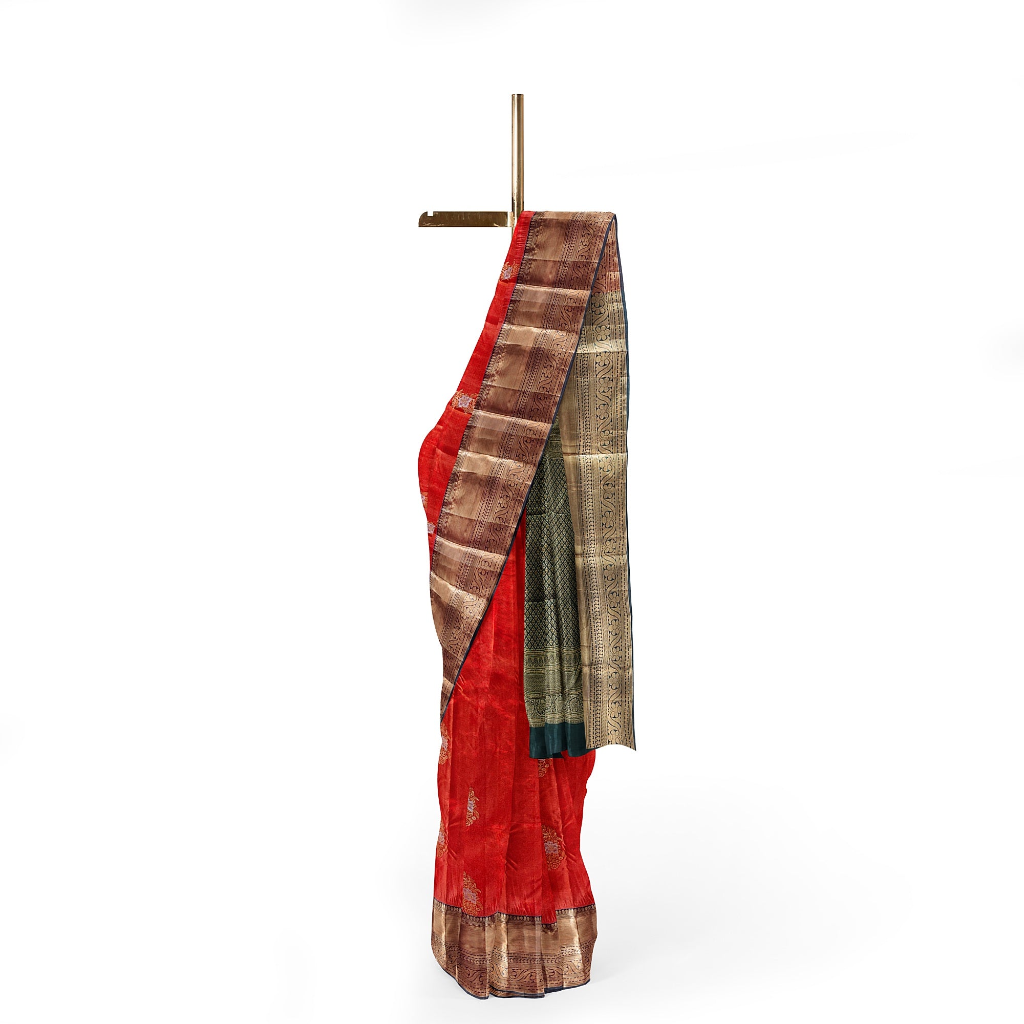 Orange Semi Kanchi Silk Saree with Green Border – A Classic Traditional Delight - New Sudarshan Silks`