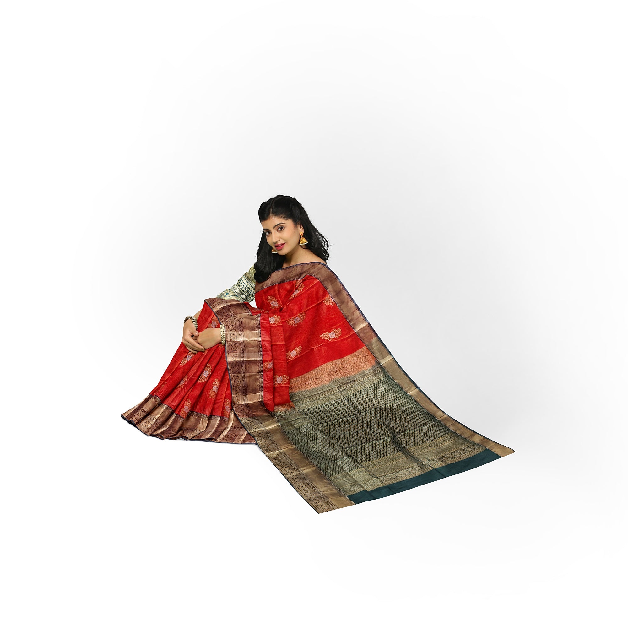 Orange Semi Kanchi Silk Saree with Green Border – A Classic Traditional Delight - New Sudarshan Silks`