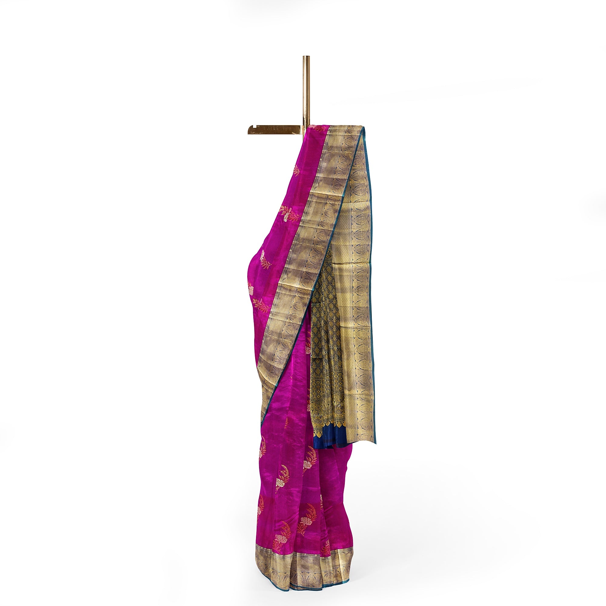 Pink Semi Kanchi Silk Saree with Green Border – A Blend of Grace and Heritage - New Sudarshan Silks`