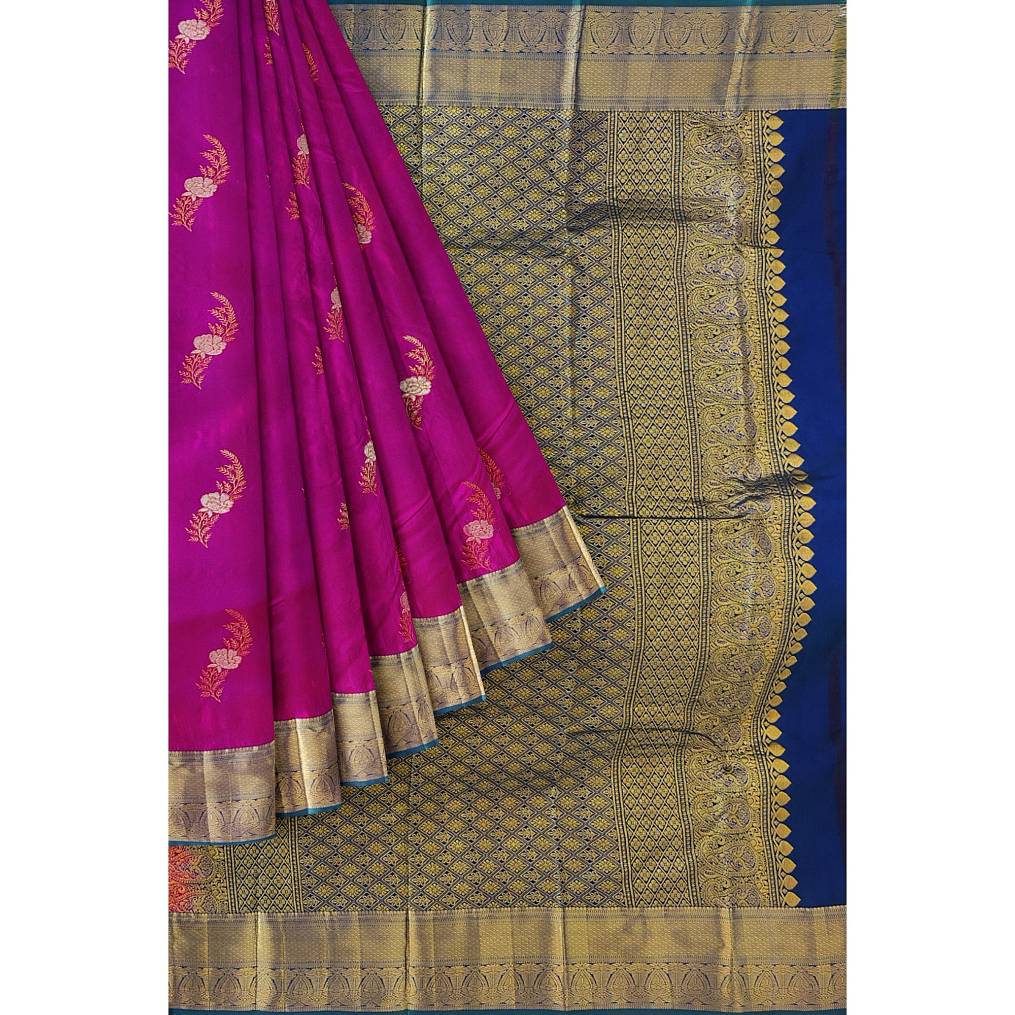 Pink Semi Kanchi Silk Saree with Green Border – A Blend of Grace and Heritage - New Sudarshan Silks`
