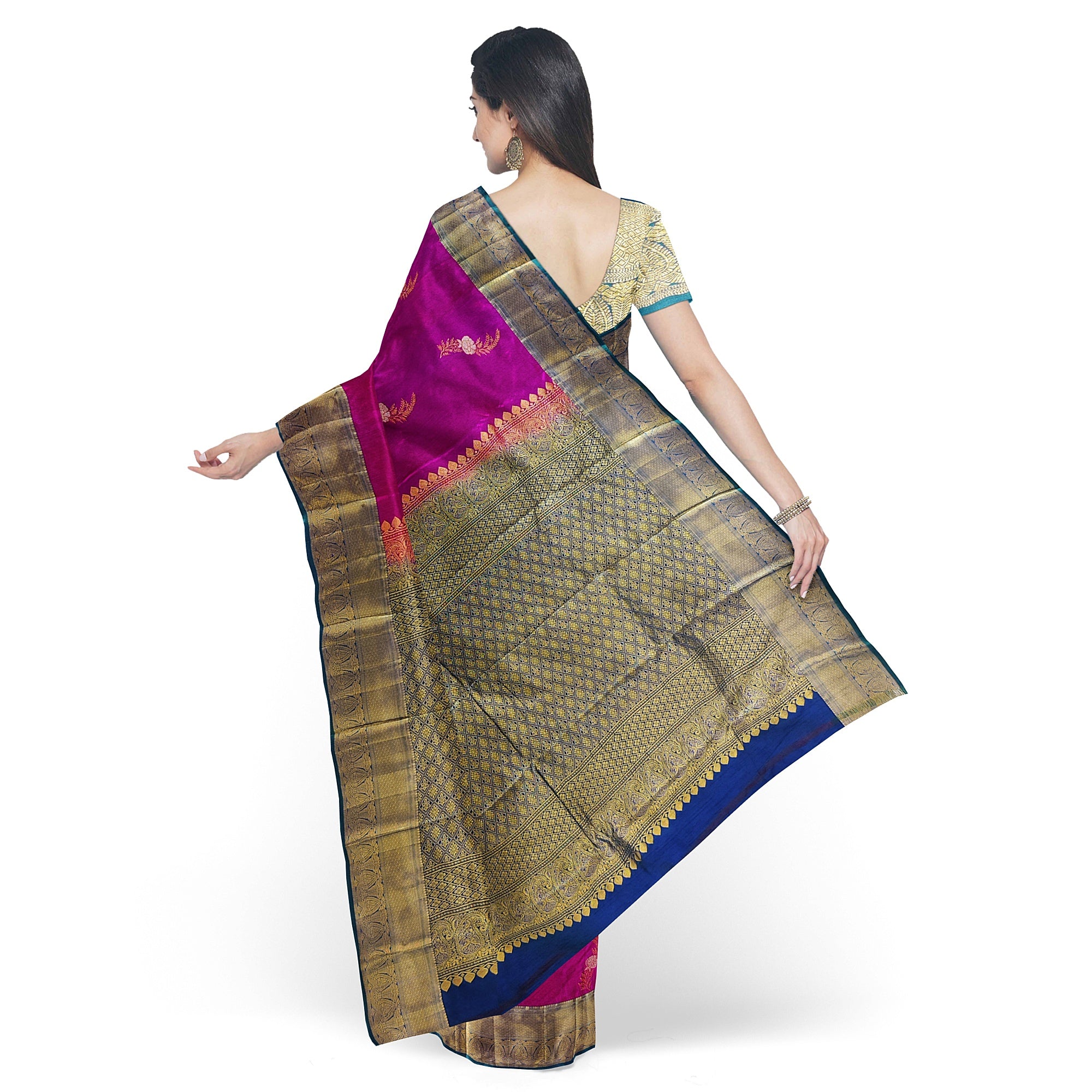 Pink Semi Kanchi Silk Saree with Green Border – A Blend of Grace and Heritage - New Sudarshan Silks`