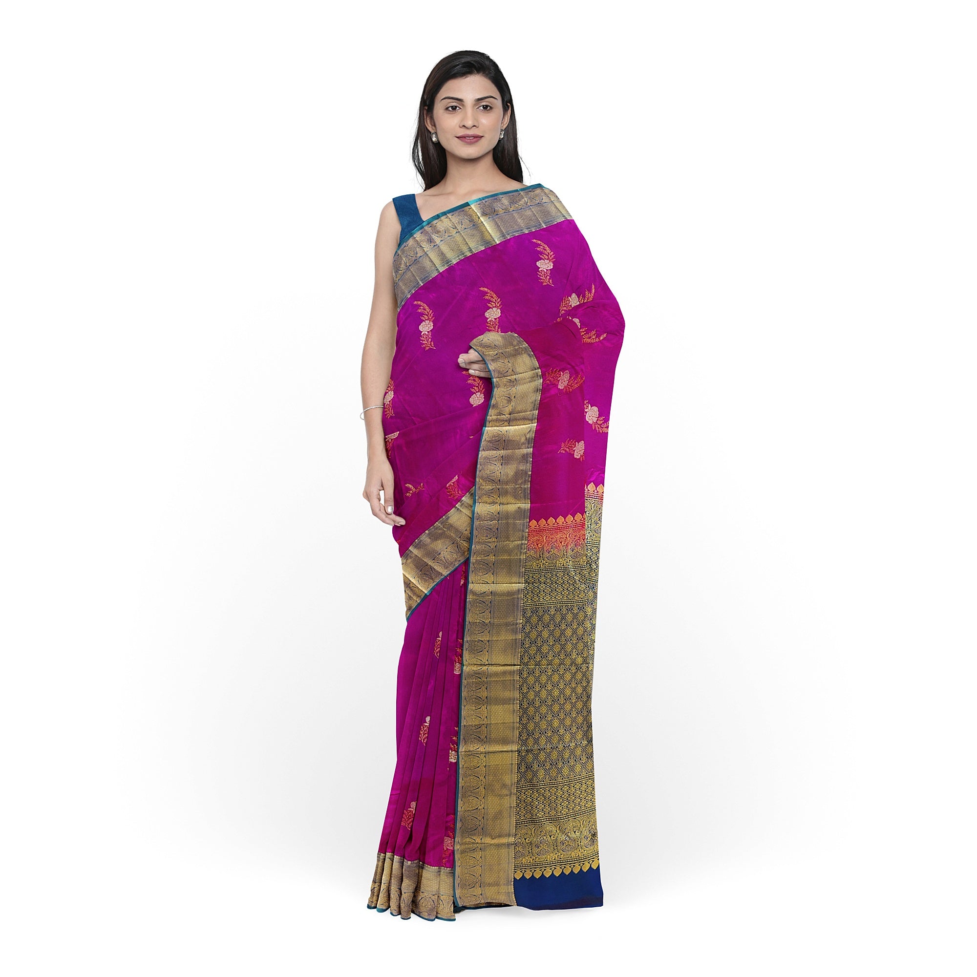 Pink Semi Kanchi Silk Saree with Green Border – A Blend of Grace and Heritage - New Sudarshan Silks`