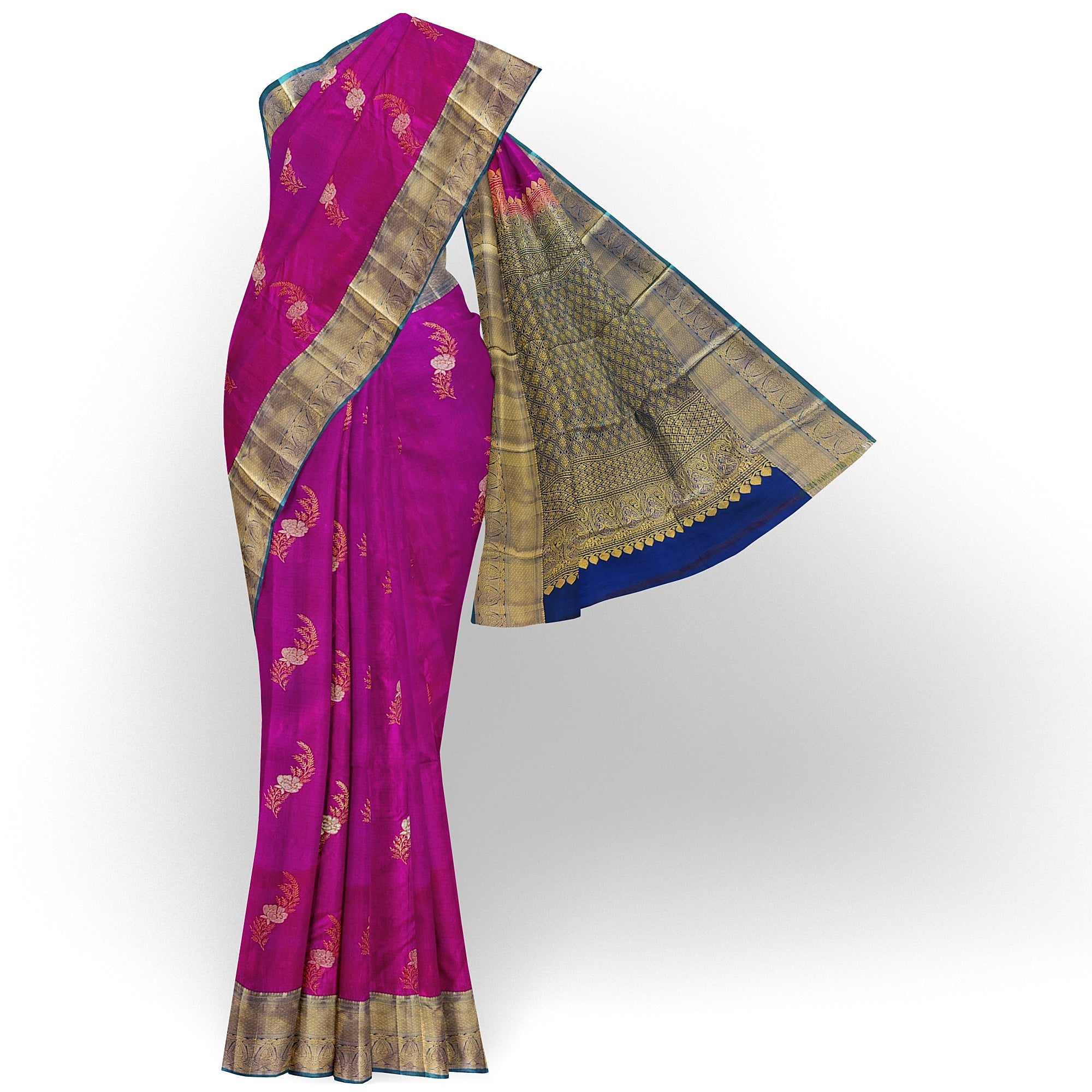 Pink Semi Kanchi Silk Saree with Green Border – A Blend of Grace and Heritage - New Sudarshan Silks`