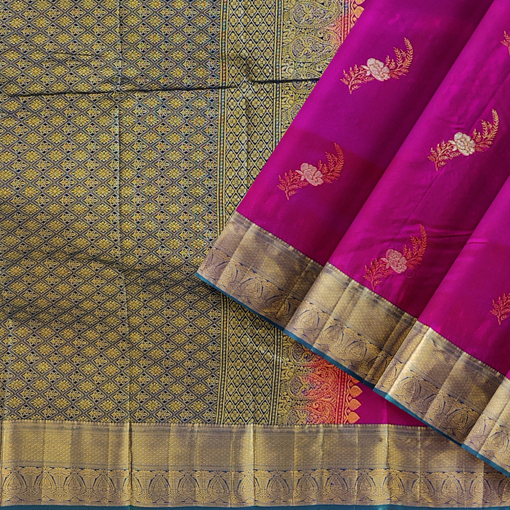 Pink Semi Kanchi Silk Saree with Green Border – A Blend of Grace and Heritage - New Sudarshan Silks`