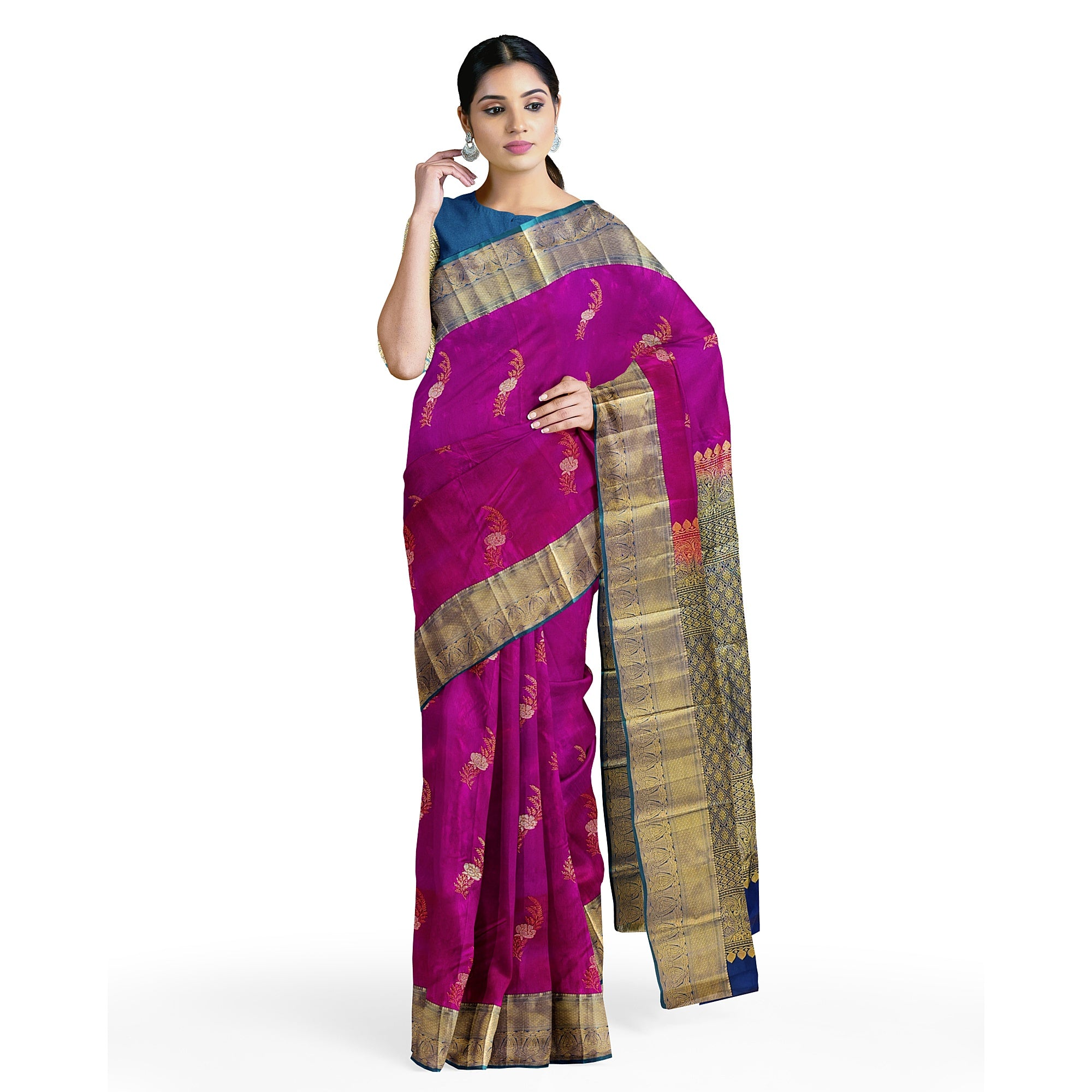 Pink Semi Kanchi Silk Saree with Green Border – A Blend of Grace and Heritage - New Sudarshan Silks`