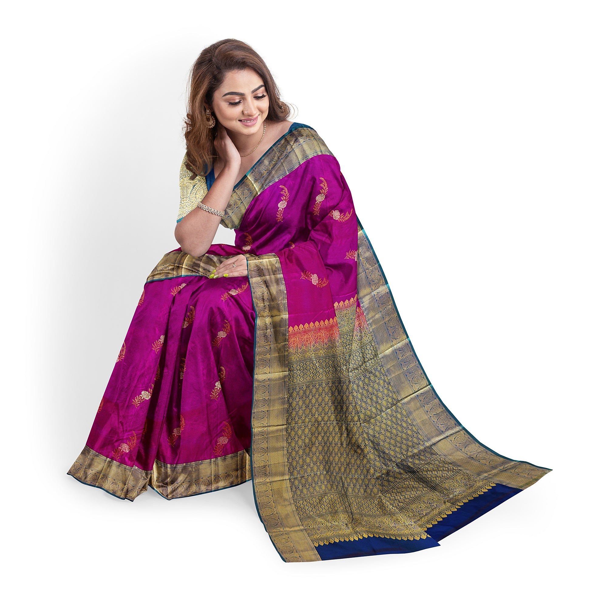 Pink Semi Kanchi Silk Saree with Green Border – A Blend of Grace and Heritage - New Sudarshan Silks`