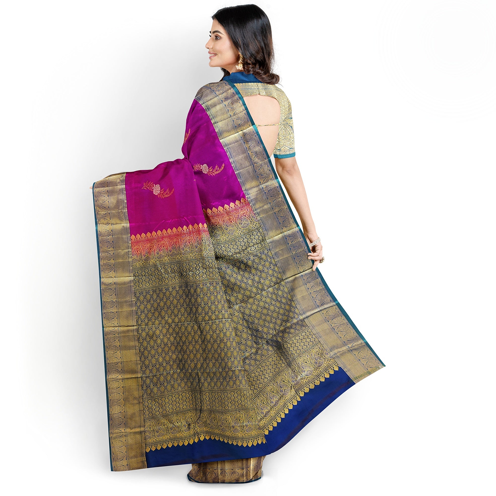 Pink Semi Kanchi Silk Saree with Green Border – A Blend of Grace and Heritage - New Sudarshan Silks`