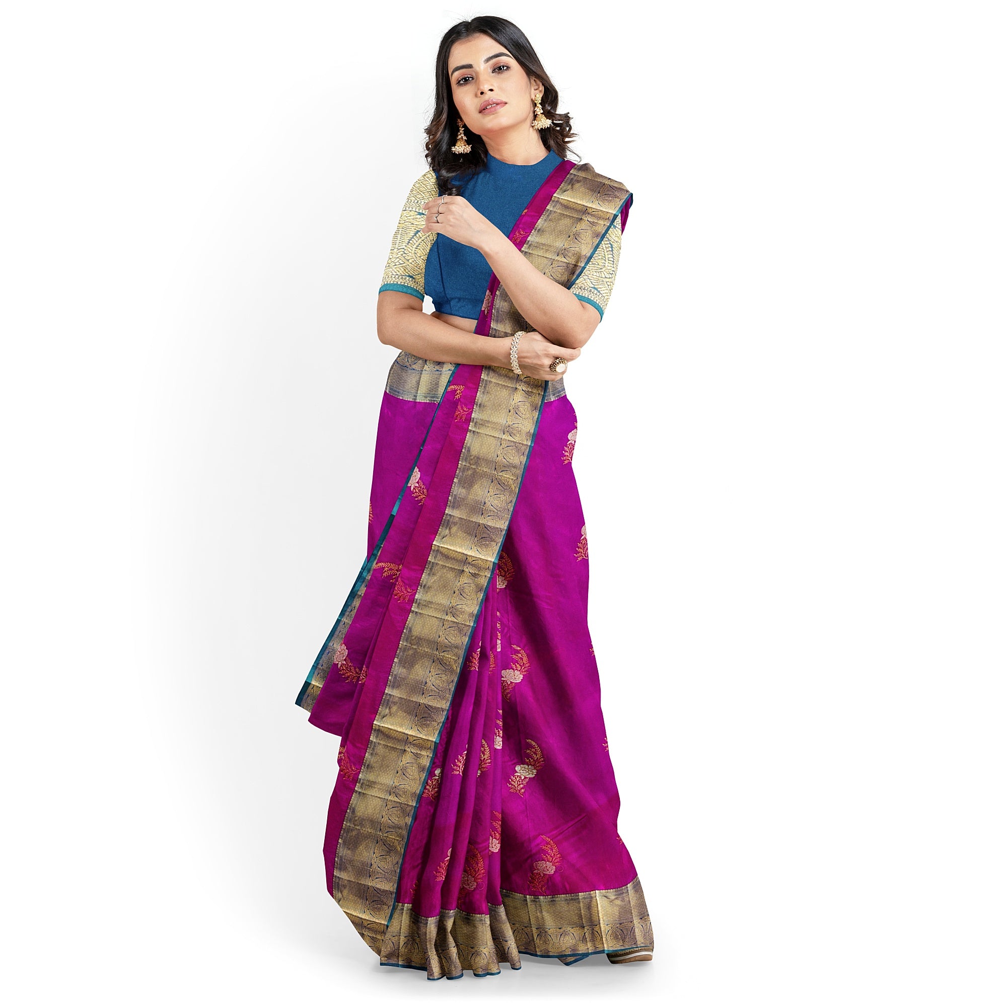Pink Semi Kanchi Silk Saree with Green Border – A Blend of Grace and Heritage - New Sudarshan Silks`