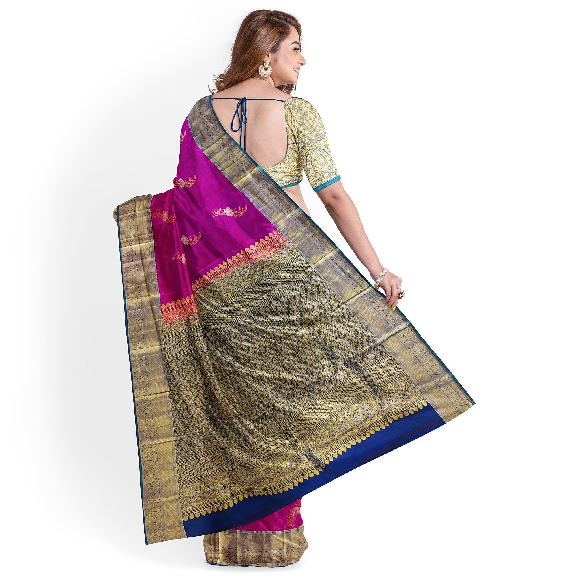 Pink Semi Kanchi Silk Saree with Green Border – A Blend of Grace and Heritage - New Sudarshan Silks`