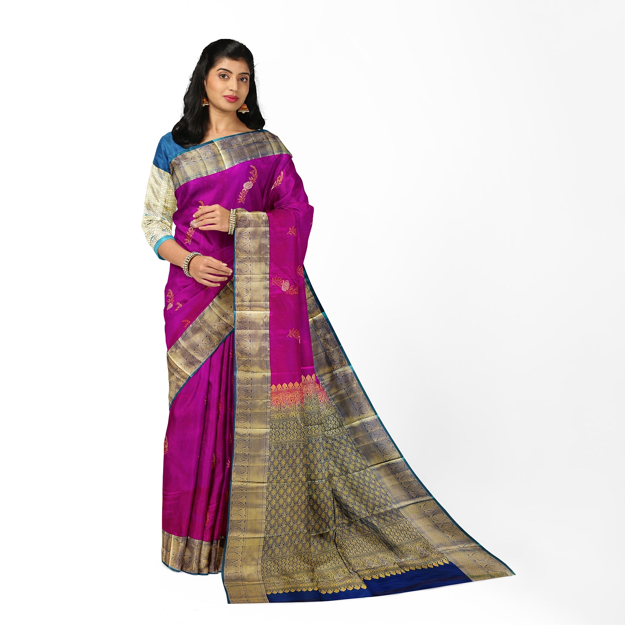 Pink Semi Kanchi Silk Saree with Green Border – A Blend of Grace and Heritage - New Sudarshan Silks`