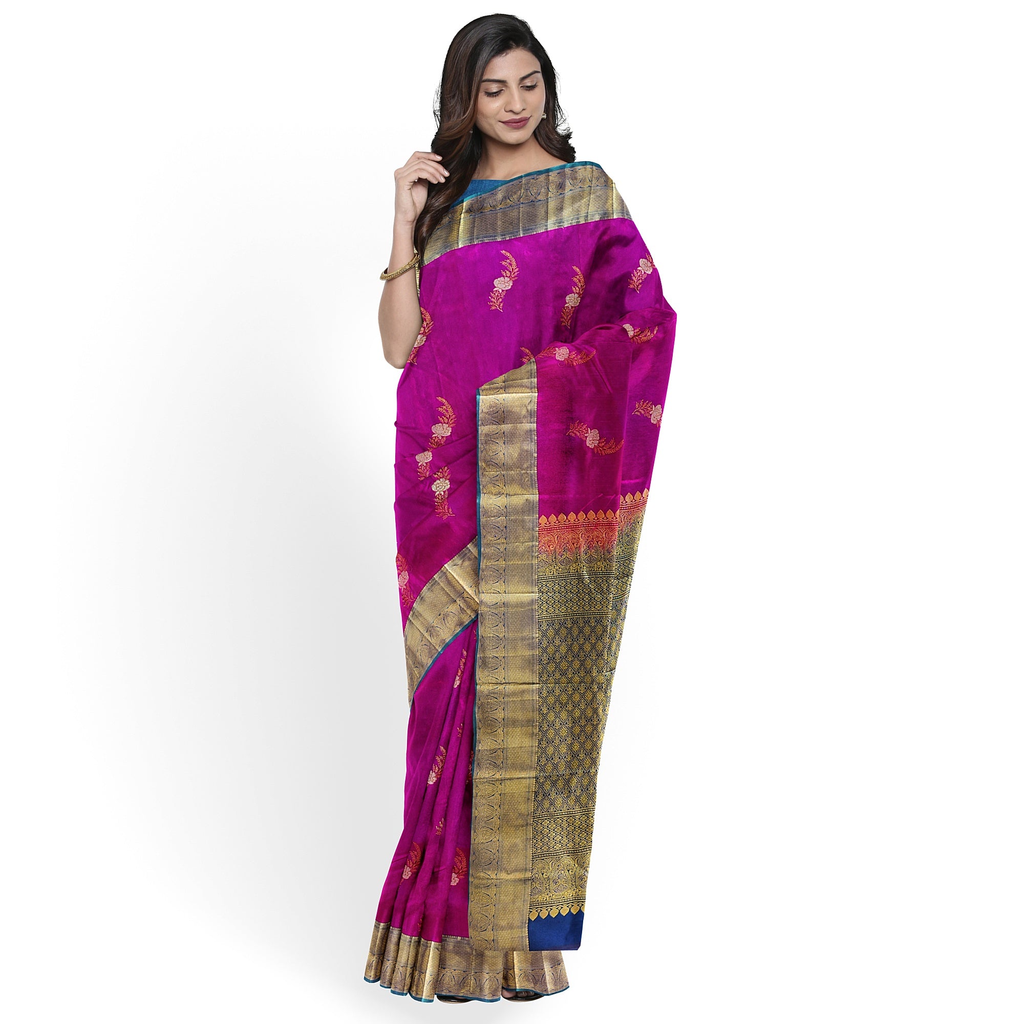 Pink Semi Kanchi Silk Saree with Green Border – A Blend of Grace and Heritage - New Sudarshan Silks`