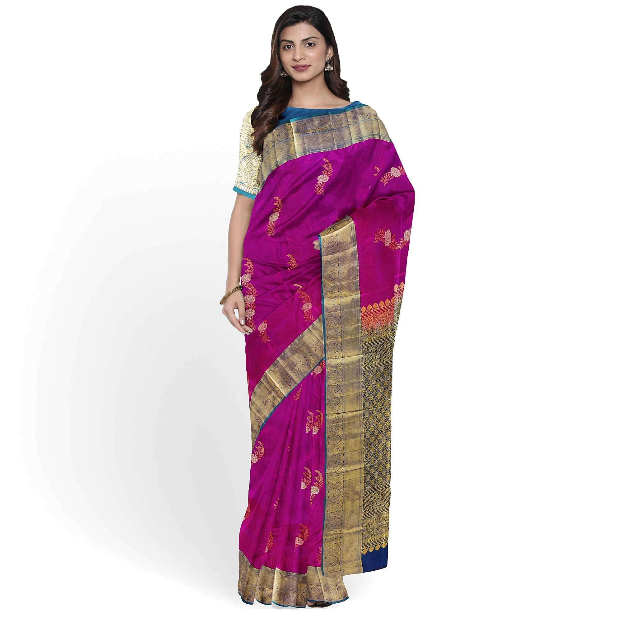 Pink Semi Kanchi Silk Saree with Green Border – A Blend of Grace and Heritage - New Sudarshan Silks`