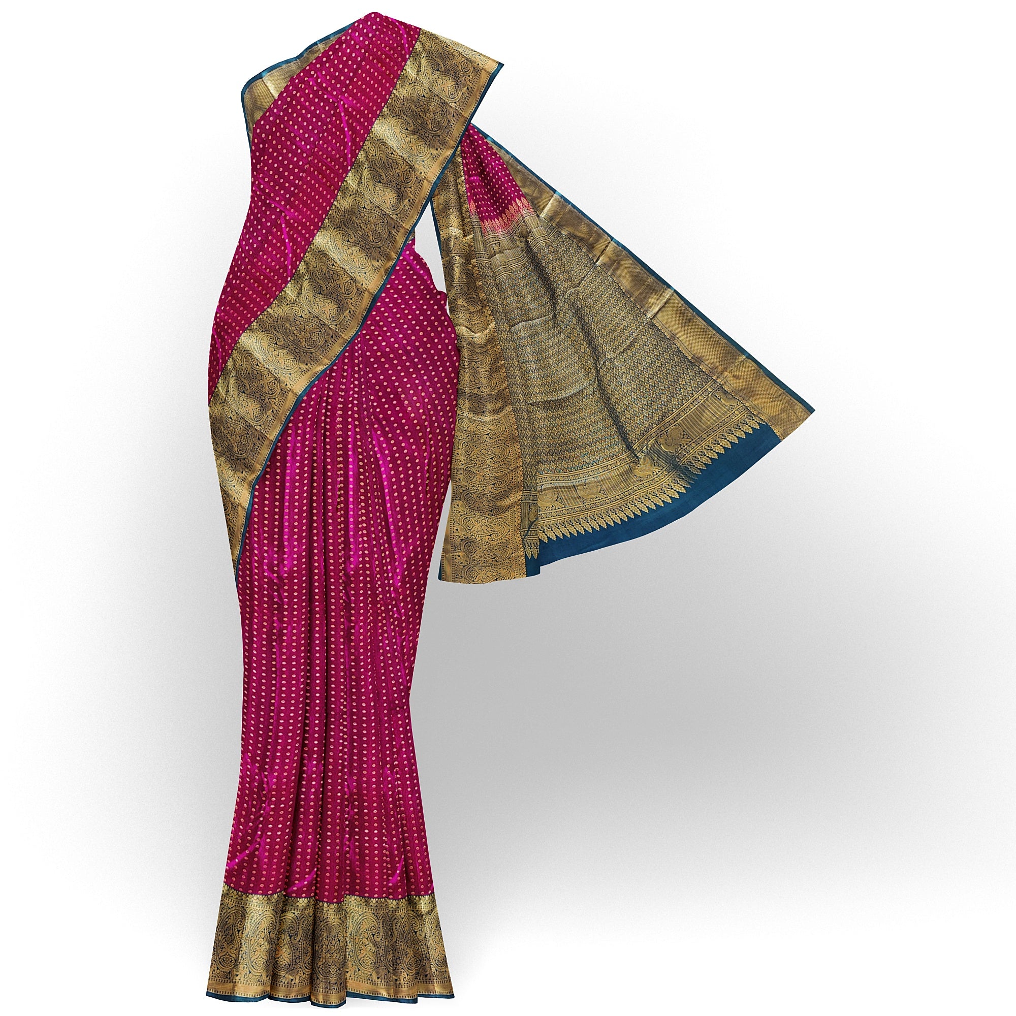 Pink and Green Semi Kanchi Silk Saree with 1000 Butta Design – A Traditional Masterpiece - New Sudarshan Silks`