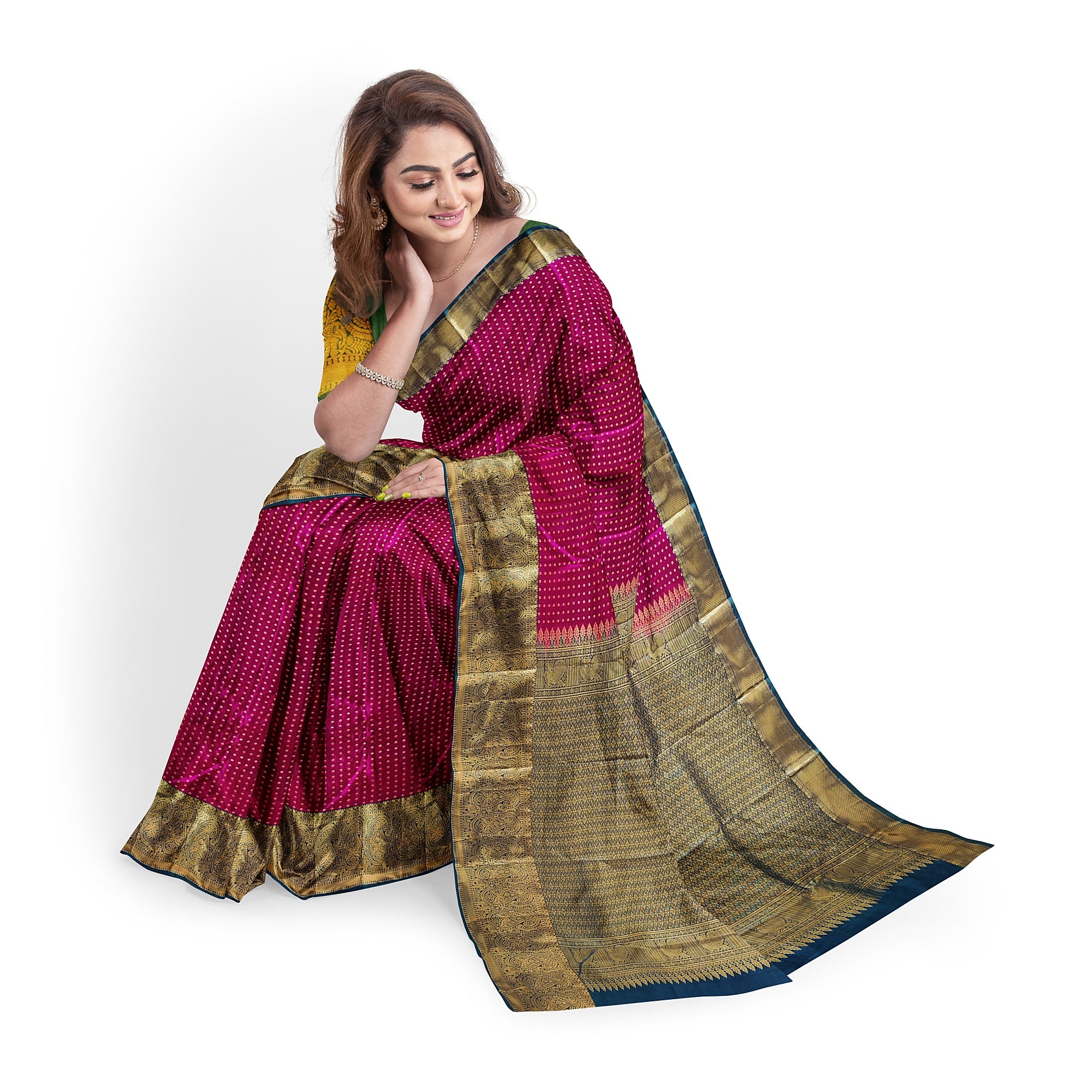 Pink and Green Semi Kanchi Silk Saree with 1000 Butta Design – A Traditional Masterpiece - New Sudarshan Silks`