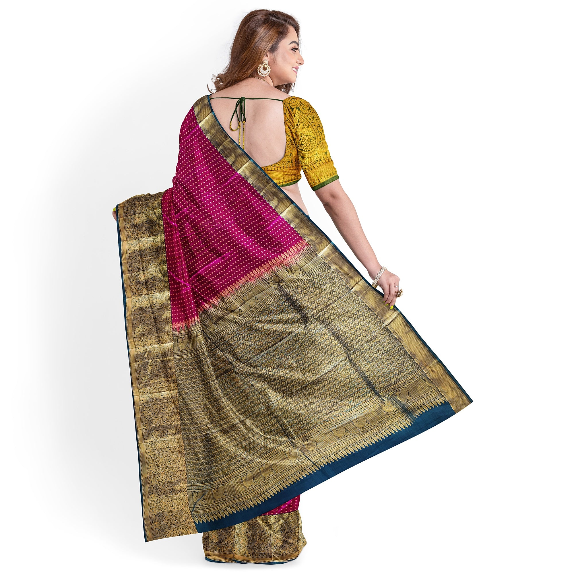 Pink and Green Semi Kanchi Silk Saree with 1000 Butta Design – A Traditional Masterpiece - New Sudarshan Silks`