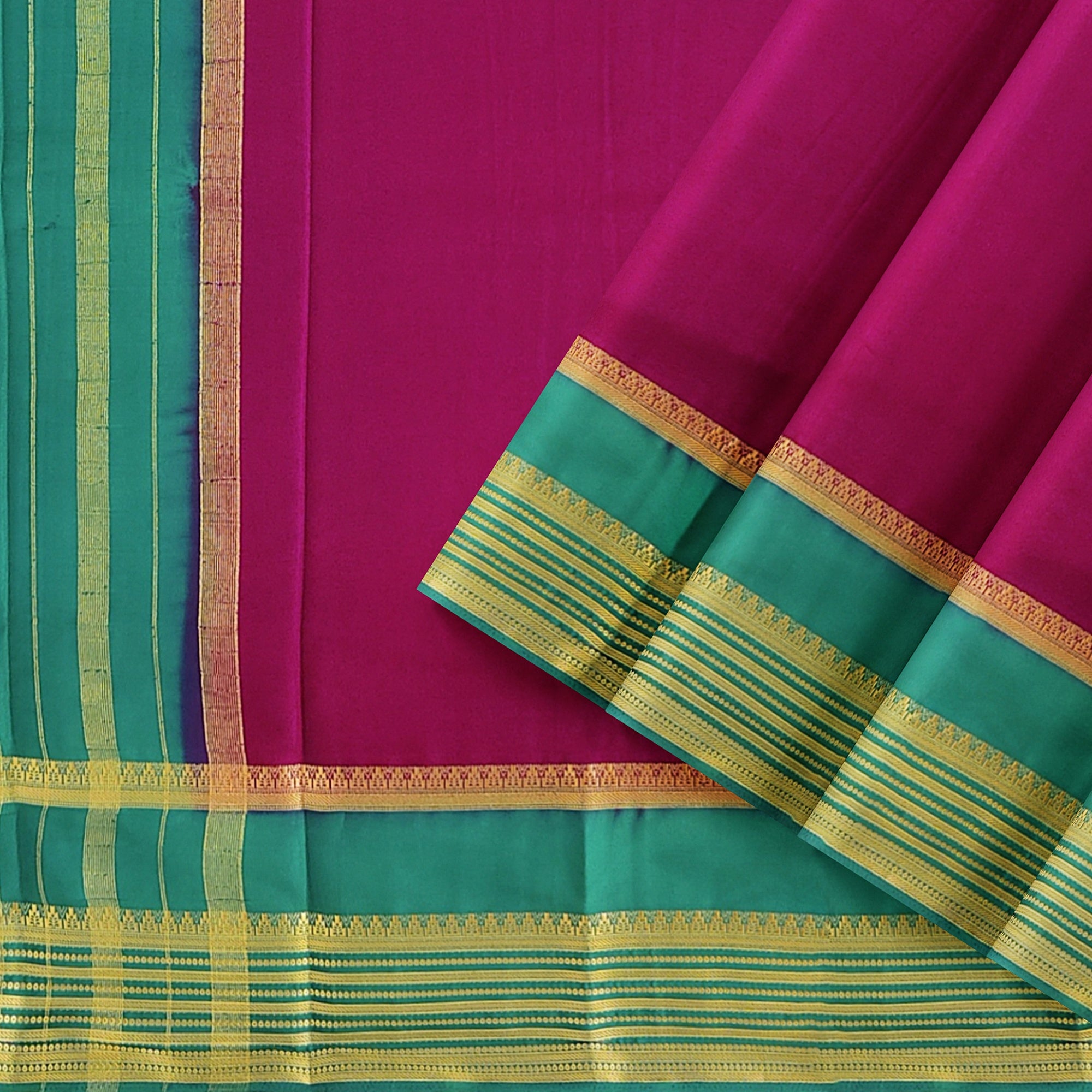Maroon Saree – Green Border with Gold Zari – Shop Online