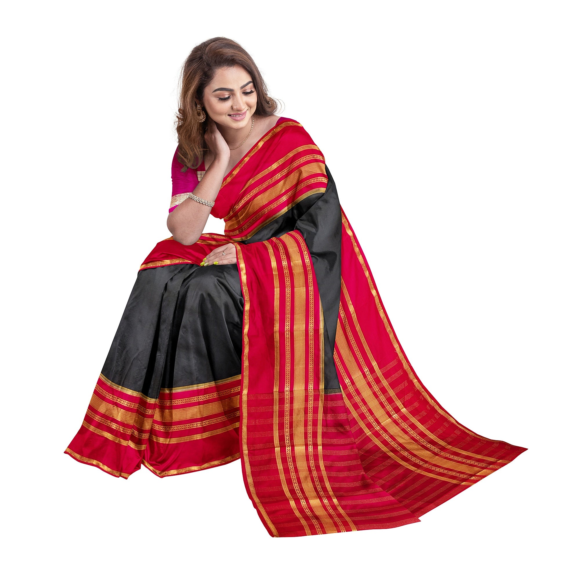 Black Saree with Pink 2D Design – Rare Collection – Shop Online