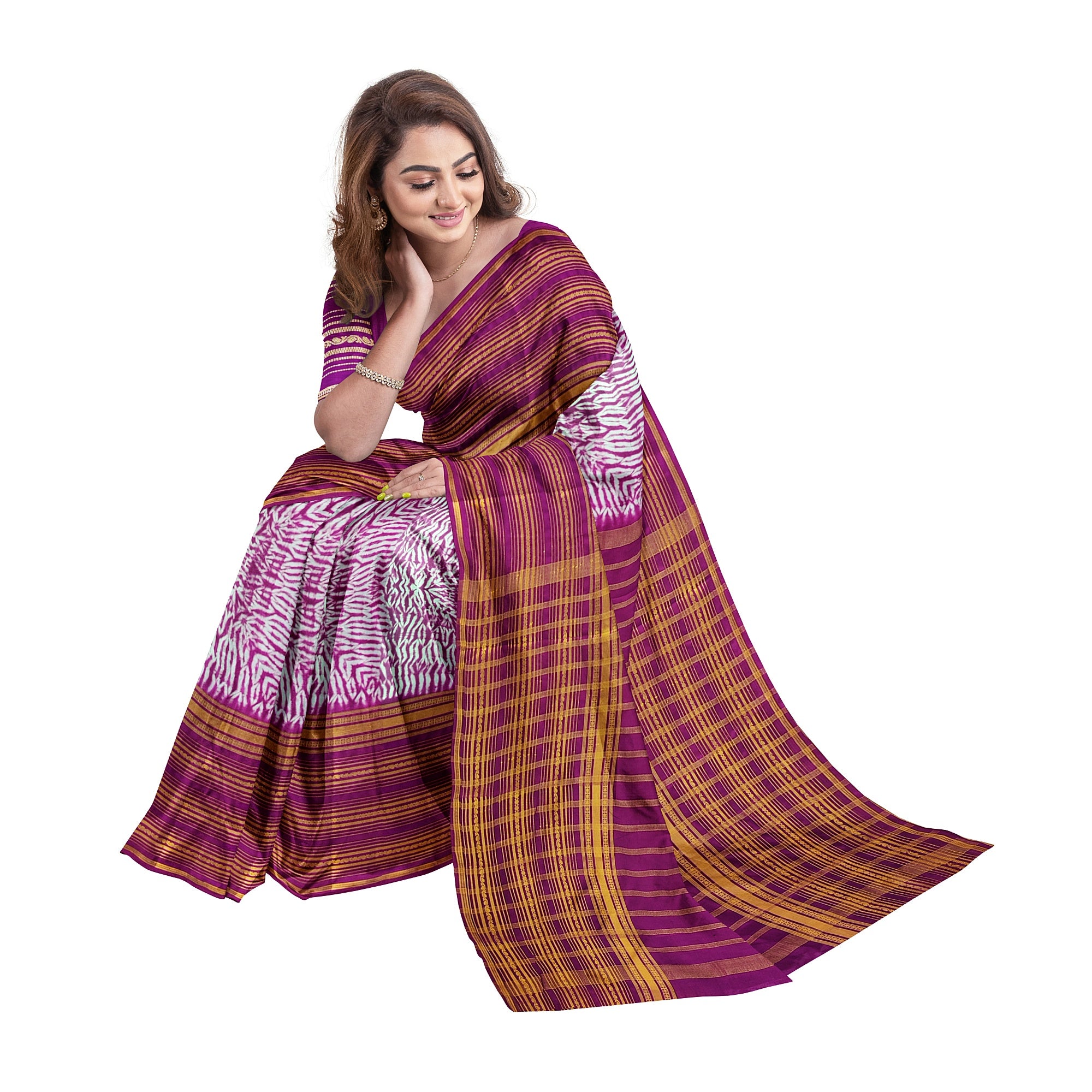 Maroon Semi Mysore Silk Saree – Dye Print Pattern – Shop Online
