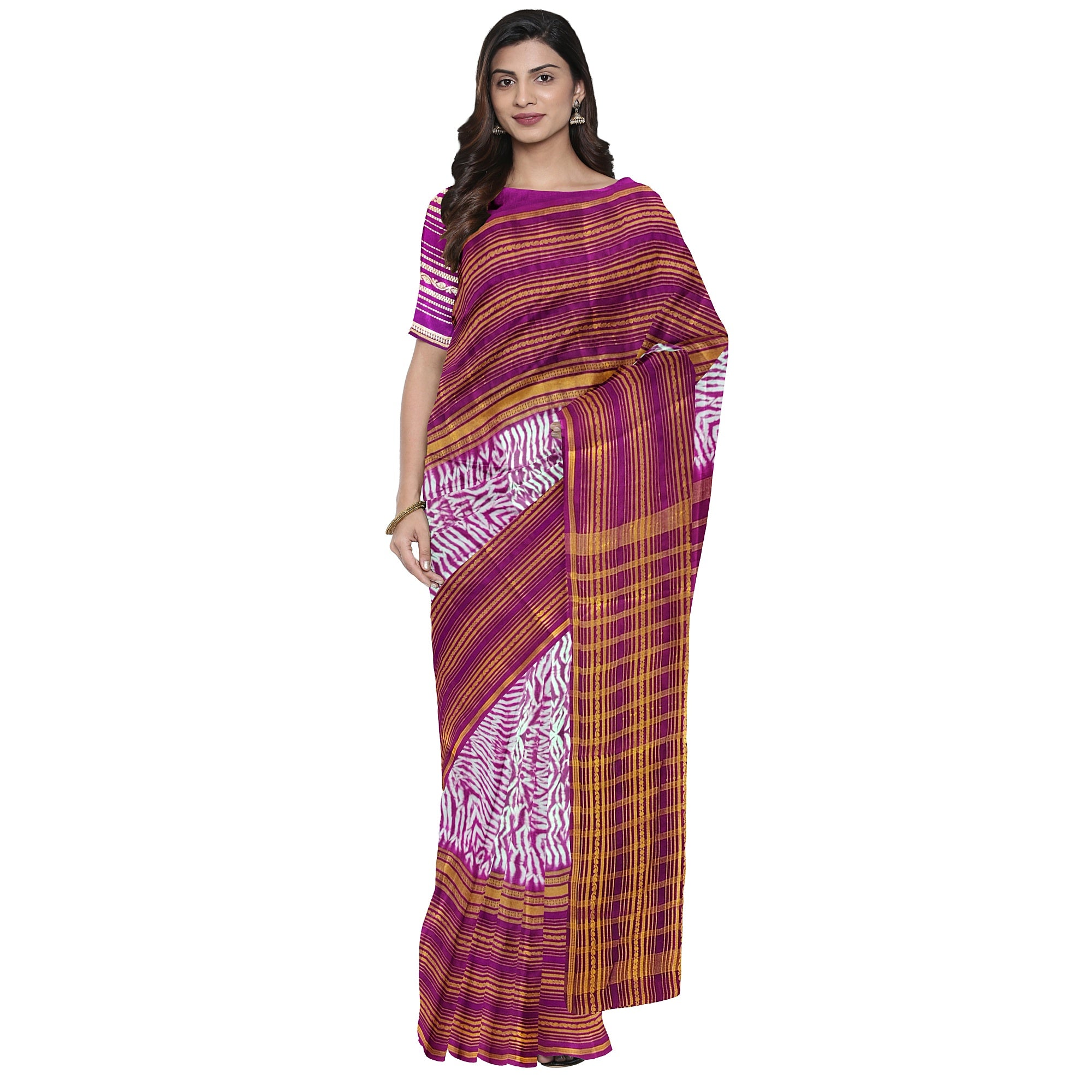 Maroon Semi Mysore Silk Saree – Dye Print Pattern – Shop Online