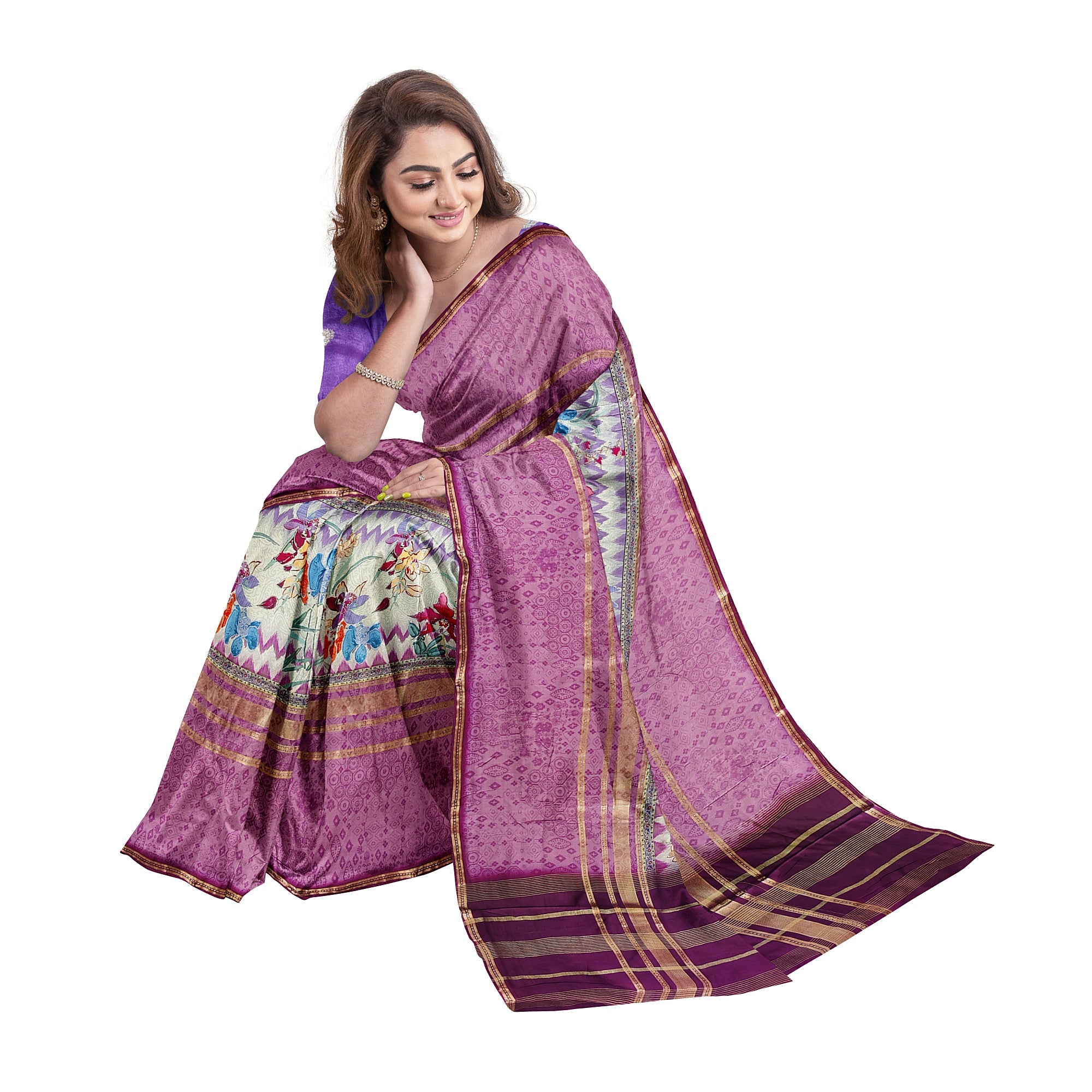 Onion shade Printed Fancy Saree – Shop Online