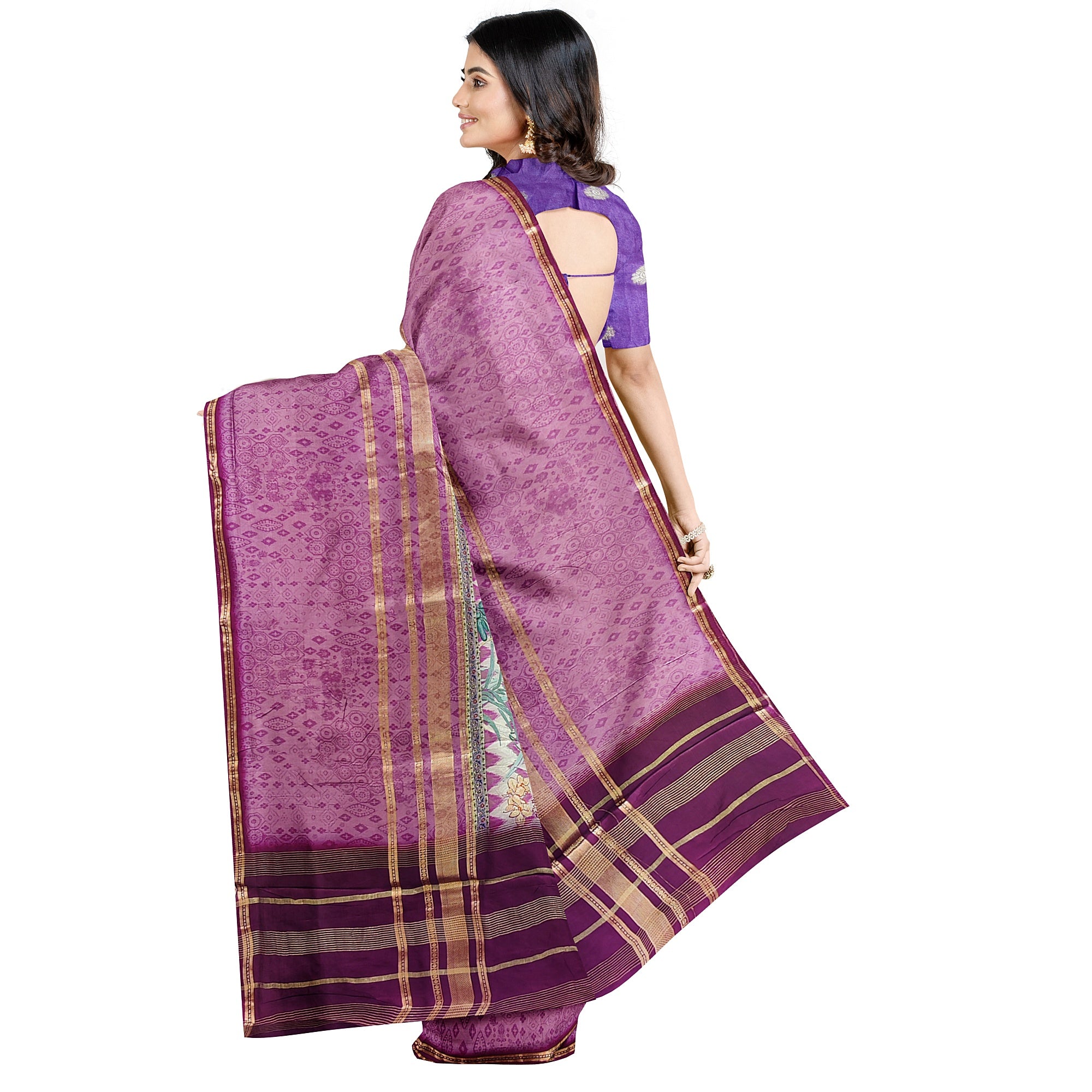 Onion shade Printed Fancy Saree – Shop Online