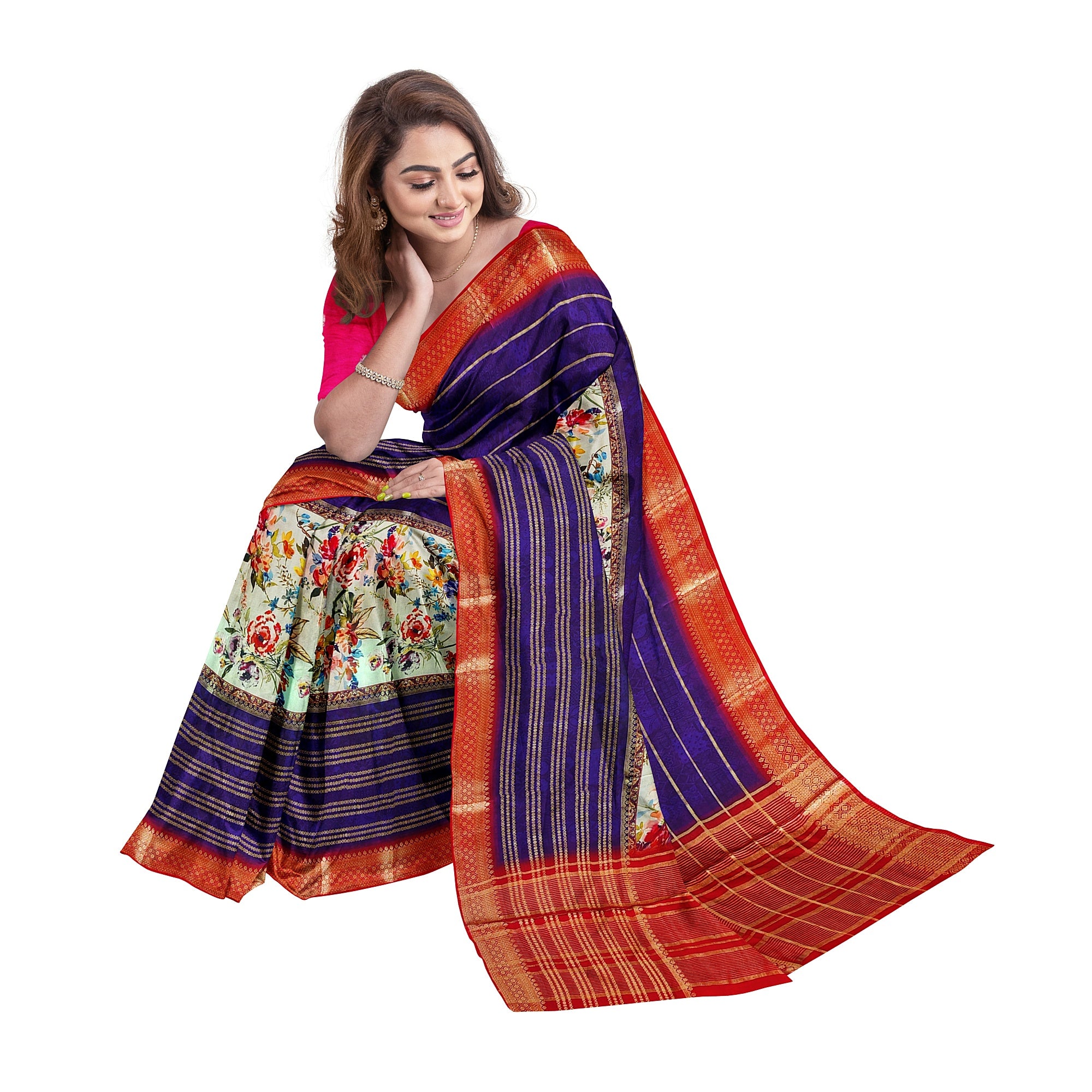 Purple Printed Fancy Saree – Shop Online