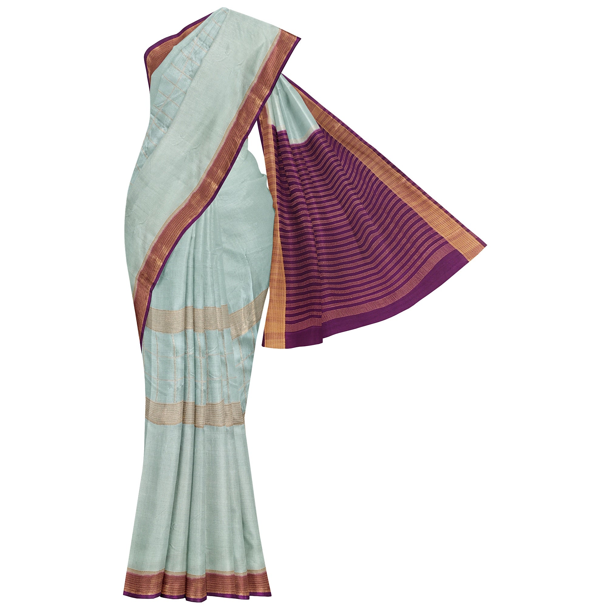 Bluish Designer Crepe Saree – Purple Pallu – Shop Online
