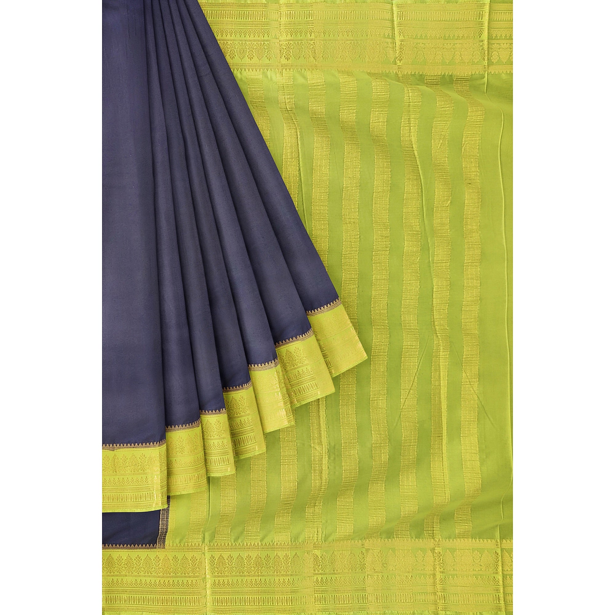 Navy Blue Saree – Pista Green Border – Shop Online