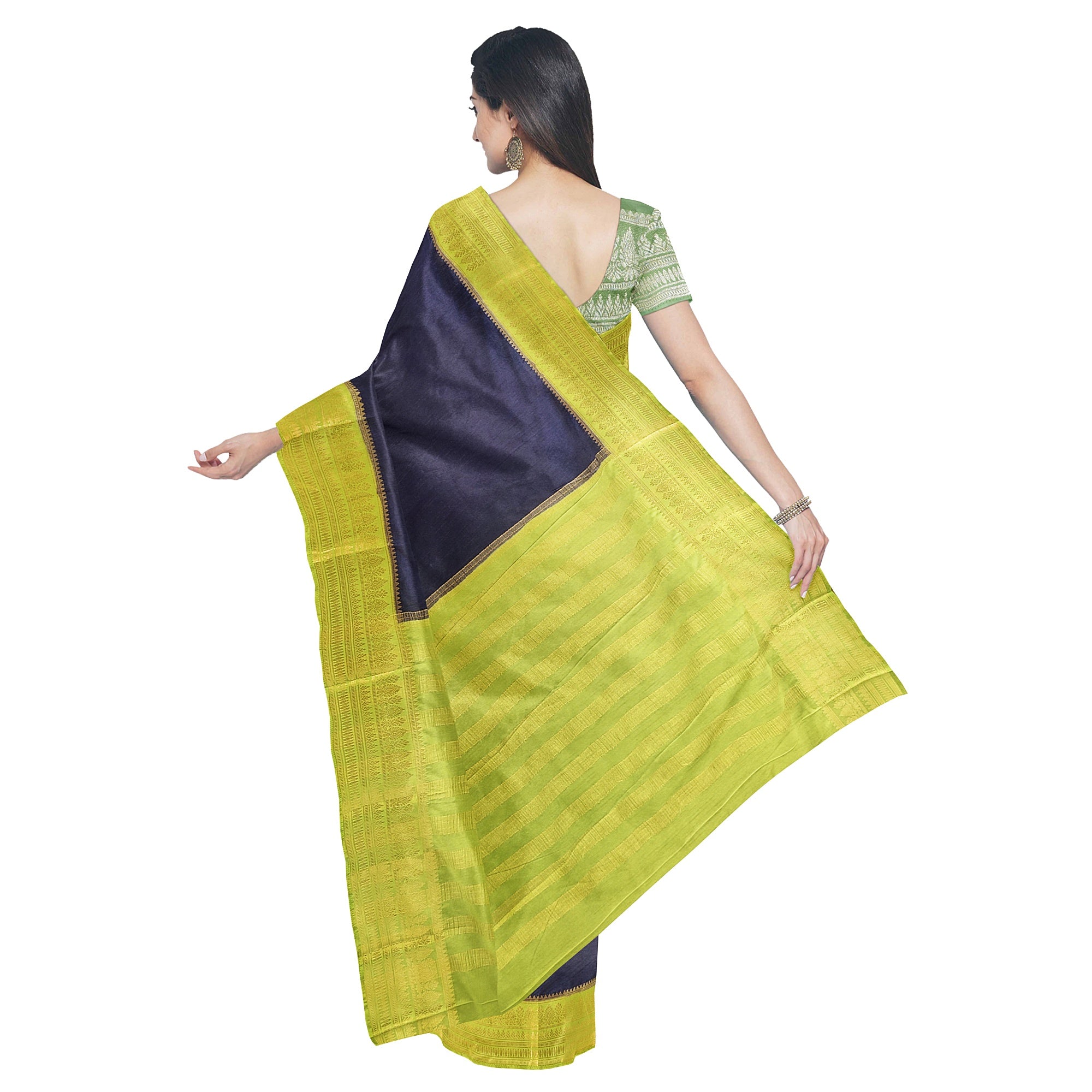 Navy Blue Saree – Pista Green Border – Shop Online