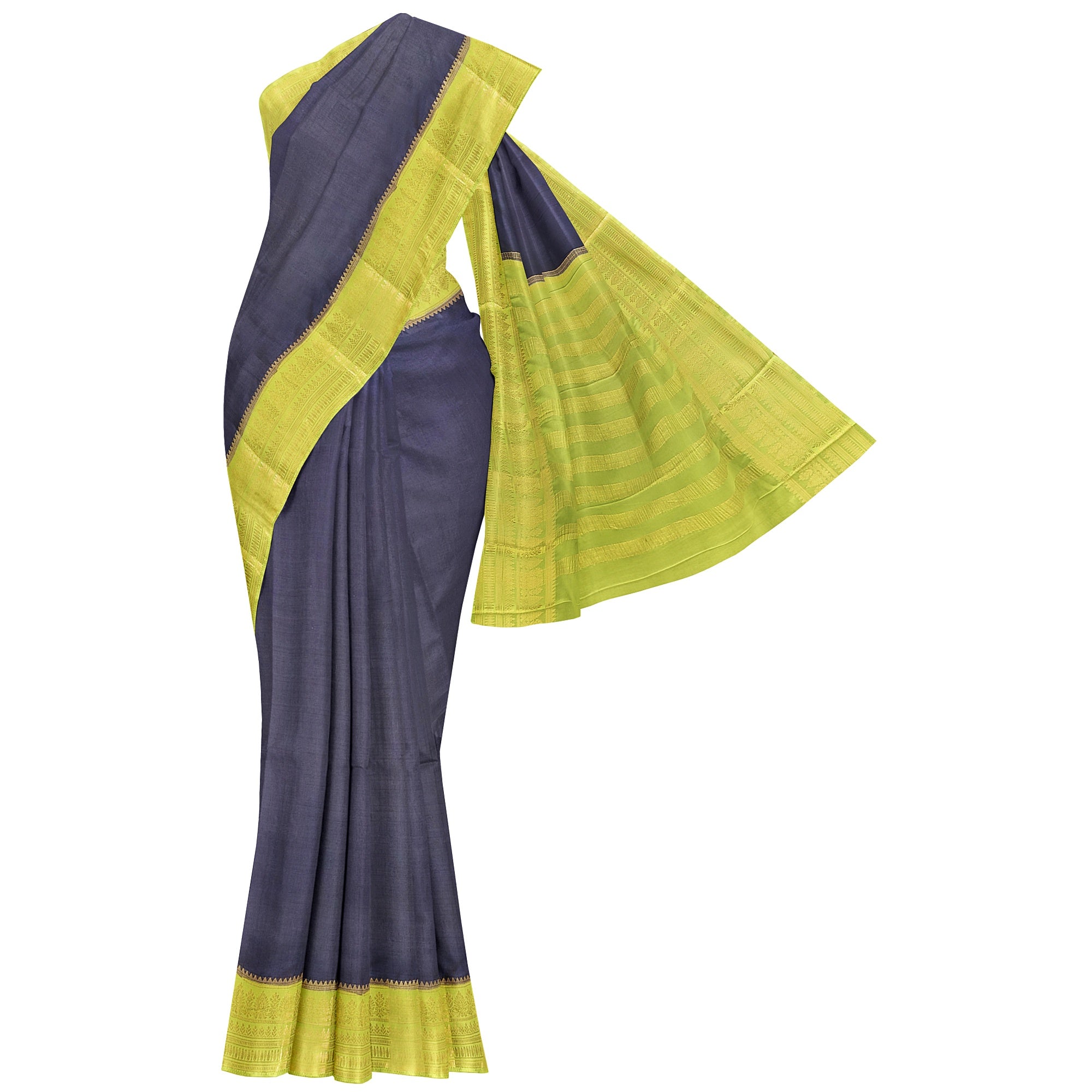 Navy Blue Saree – Pista Green Border – Shop Online