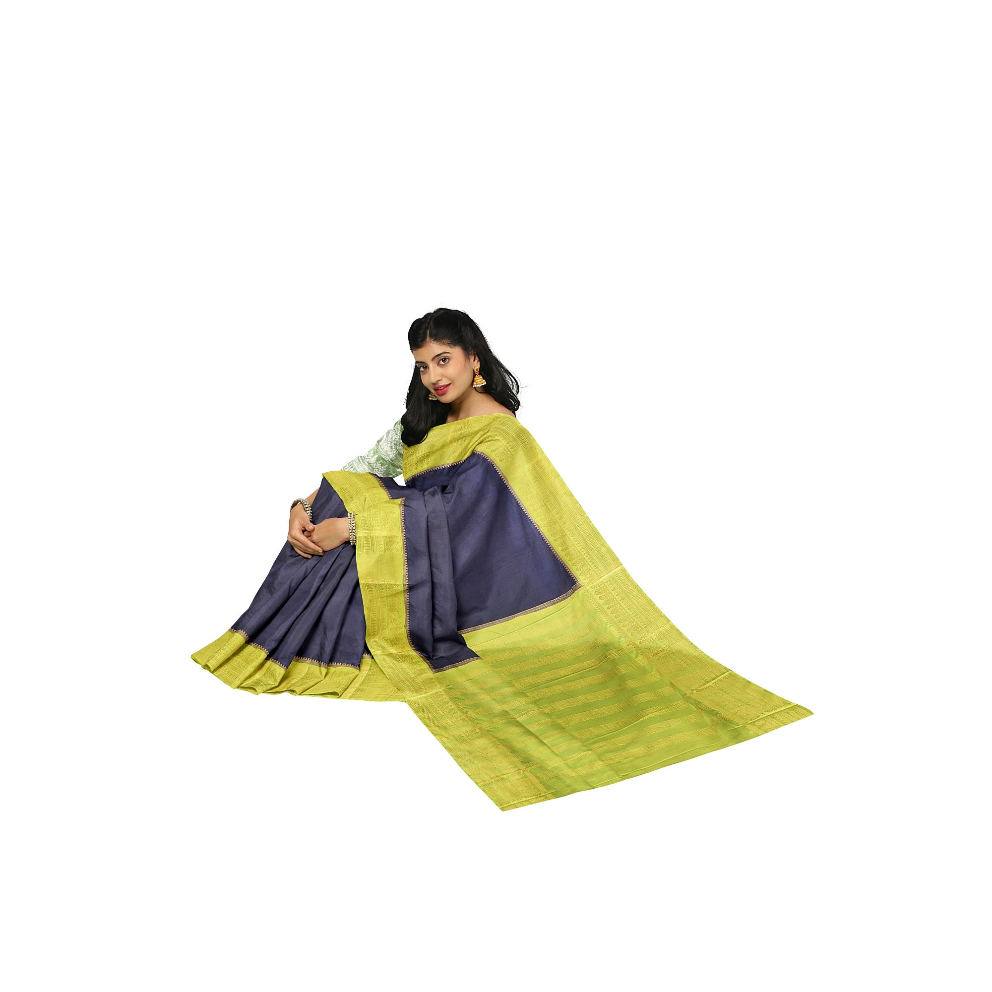 Navy Blue Saree – Pista Green Border – Shop Online