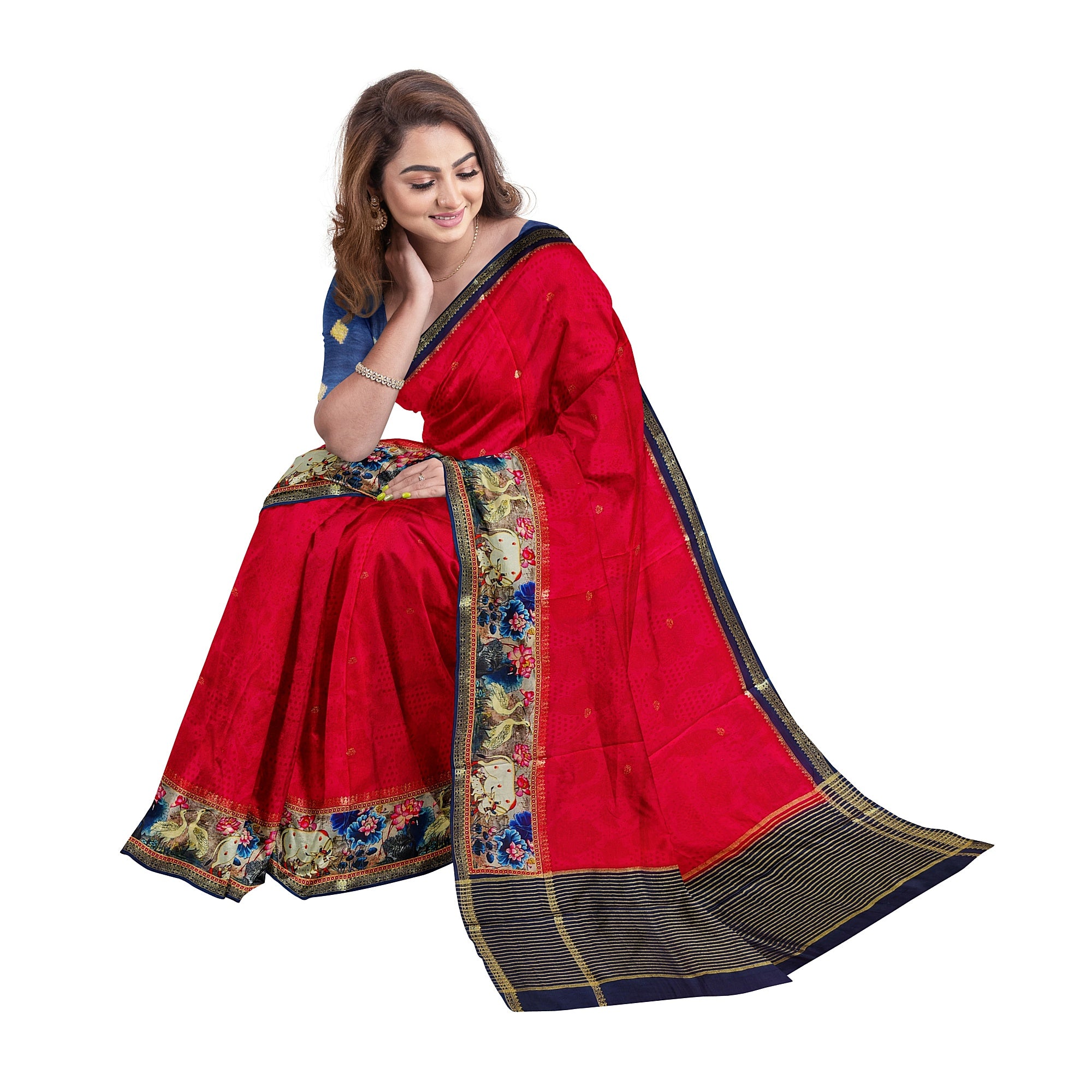 Raw Silk Saree – Traditional Elephant Border – Shop Online