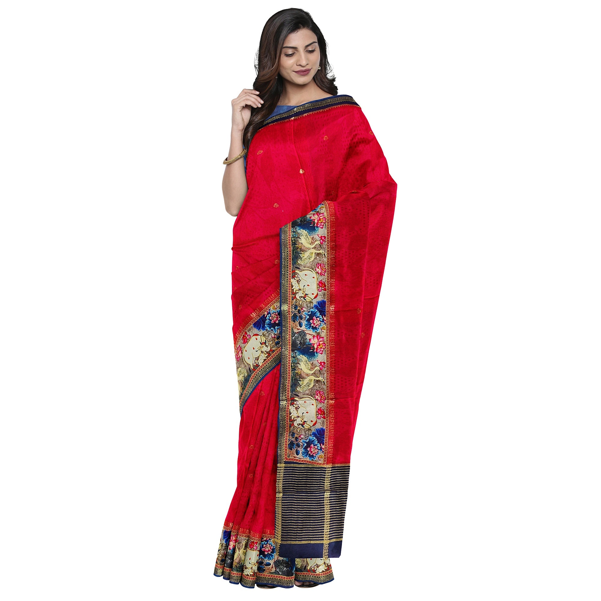 Raw Silk Saree – Traditional Elephant Border – Shop Online