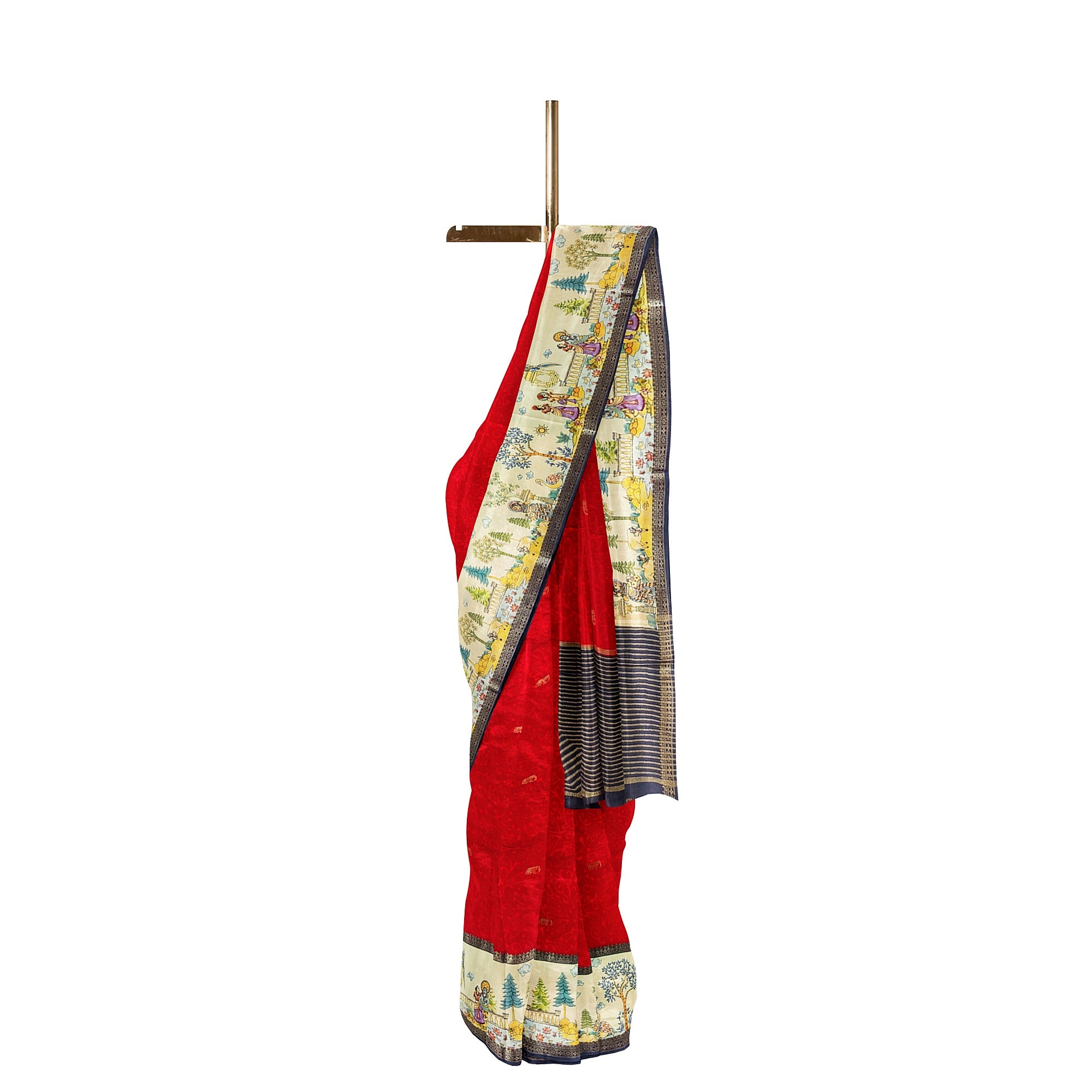 Red Saree – Floral Work & Traditional Printed Border – Shop Online