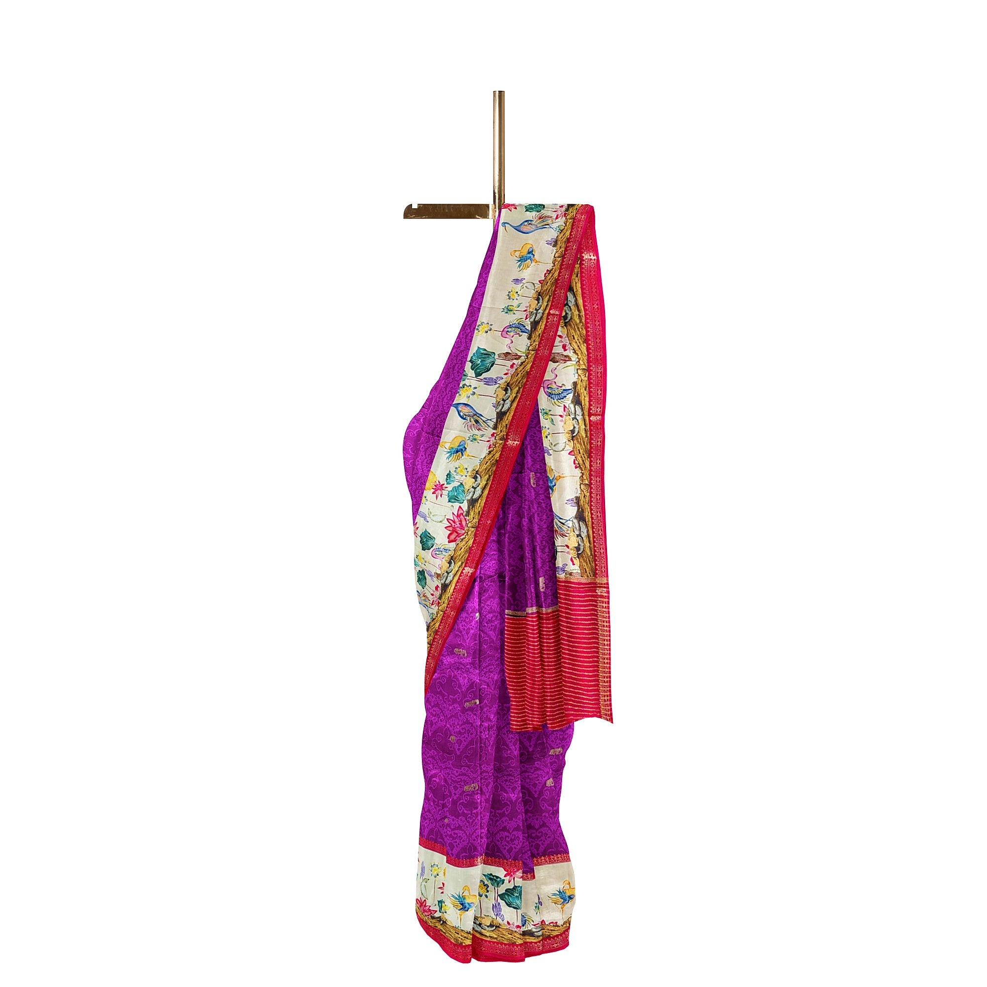 Purple Printed Saree – Flamingo Border Work – Shop Online
