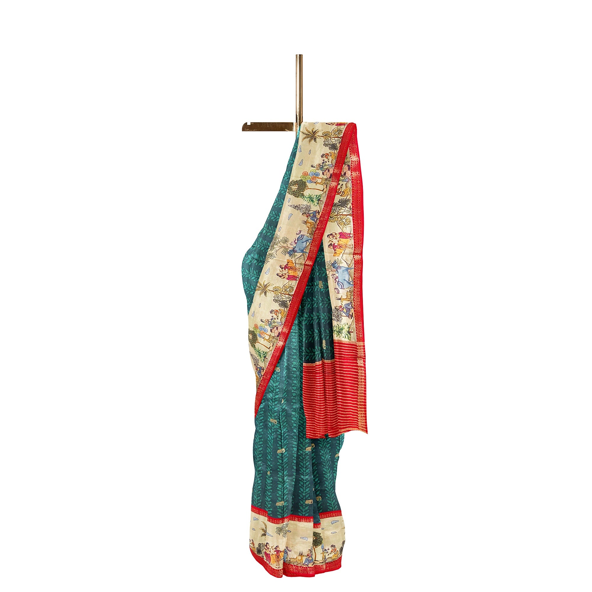 Bottle Green Saree – Elephant Motifs & Ancient Border – Shop Online