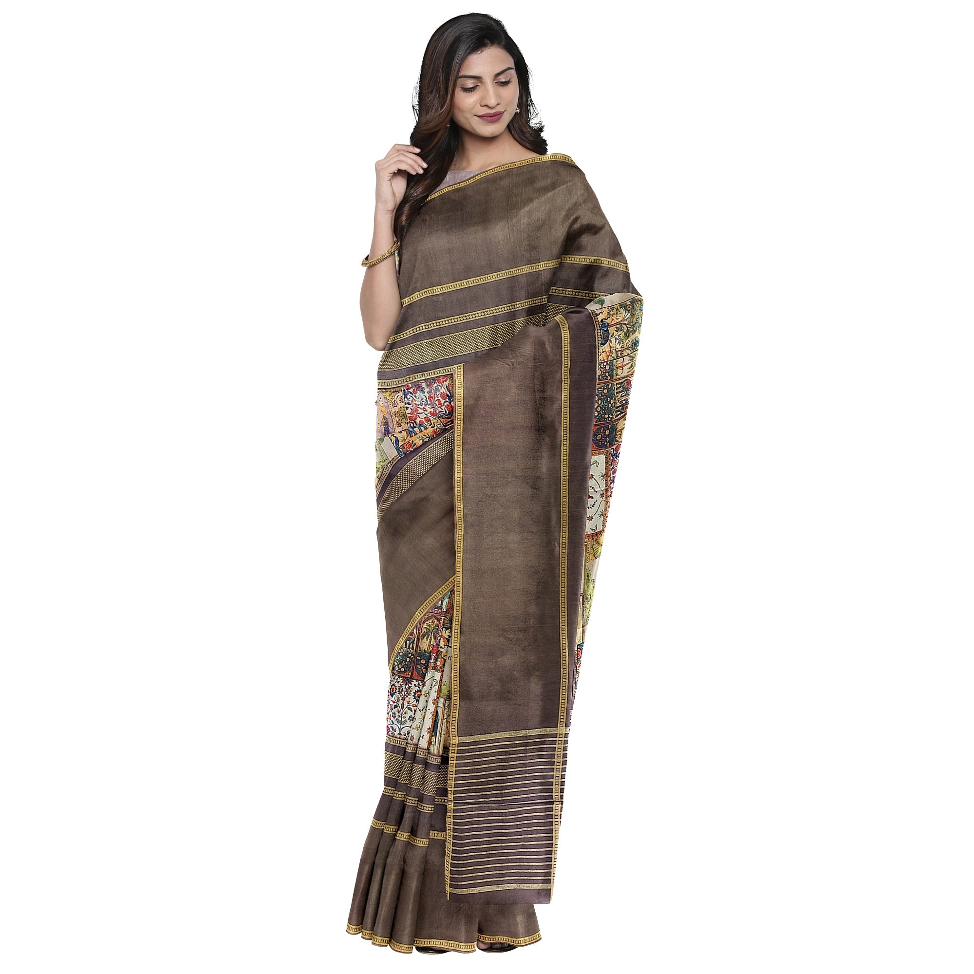 Chocolate Printed Saree – Traditional Design – Shop Online