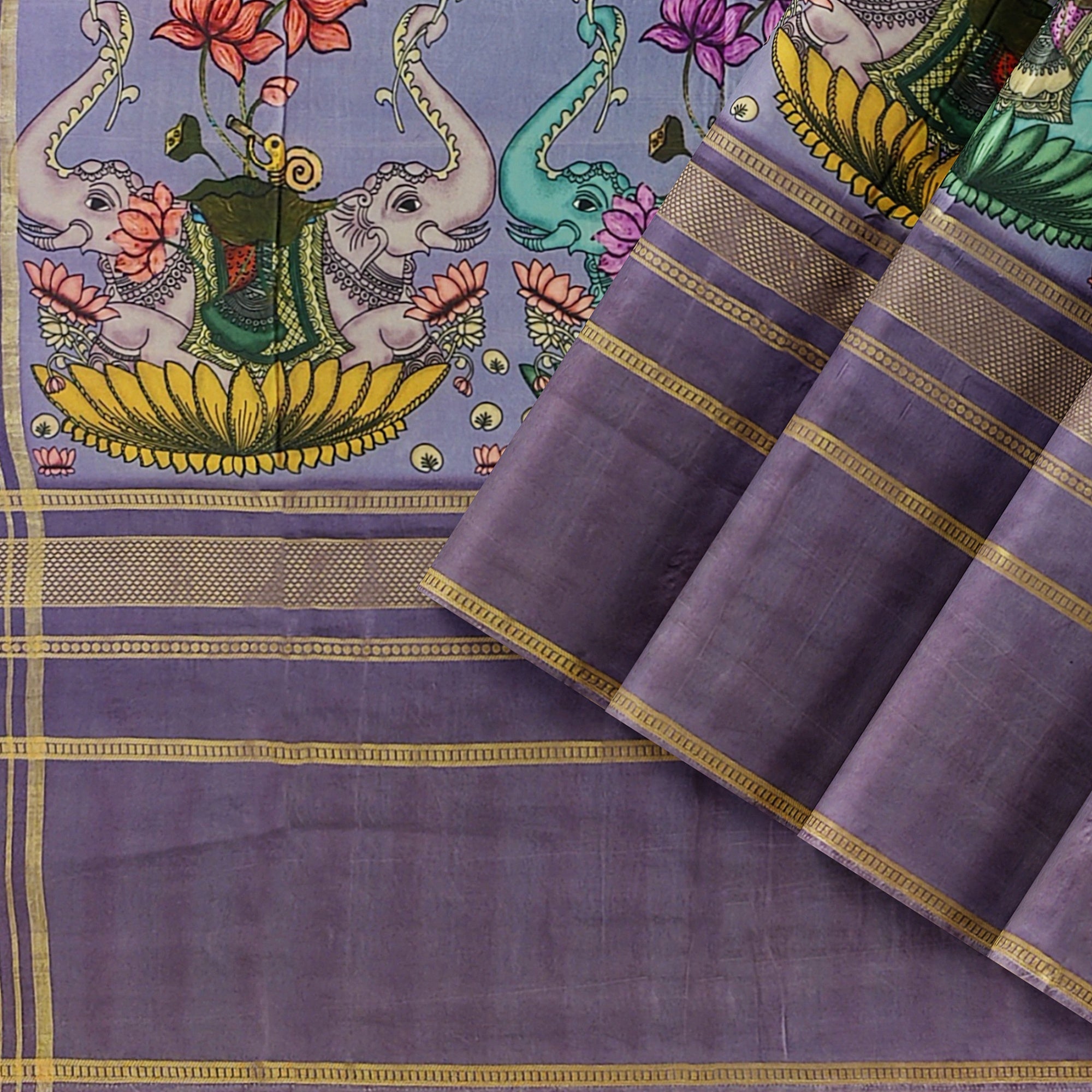 Dark Lavender Printed Saree – Traditional Design – Shop Online