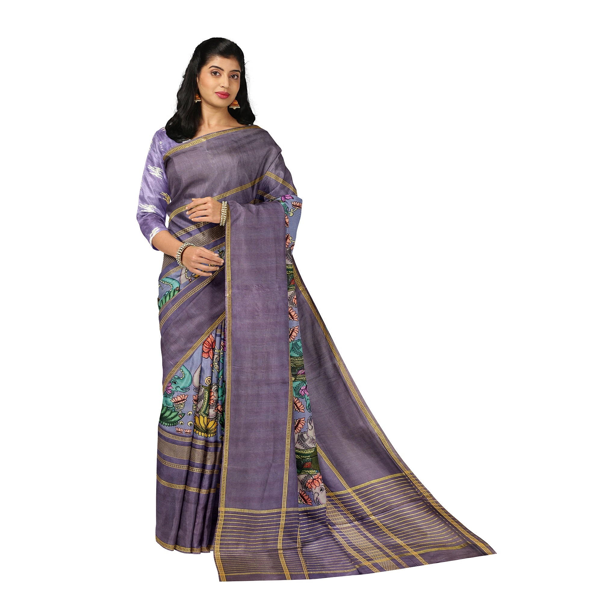 Dark Lavender Printed Saree – Traditional Design – Shop Online