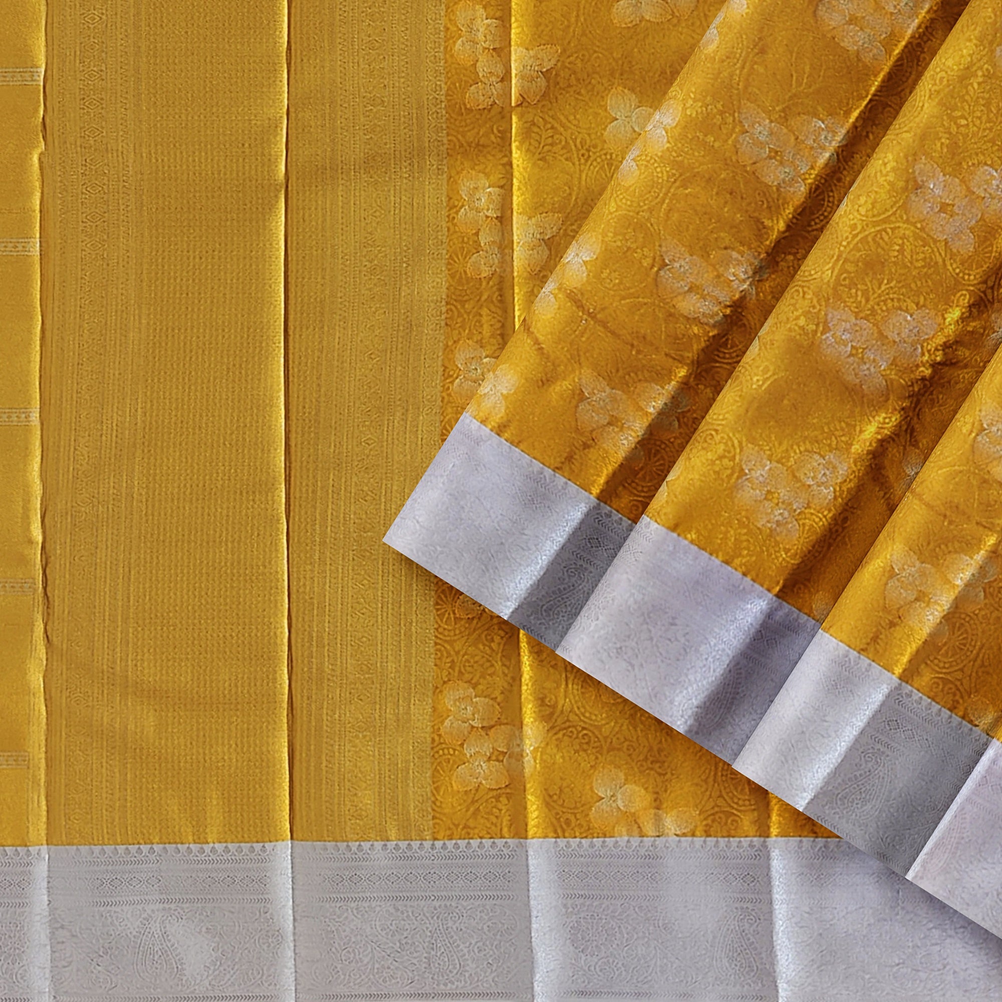 Gold Saree with Silver Border – Semi Tissue Silk Elegance
