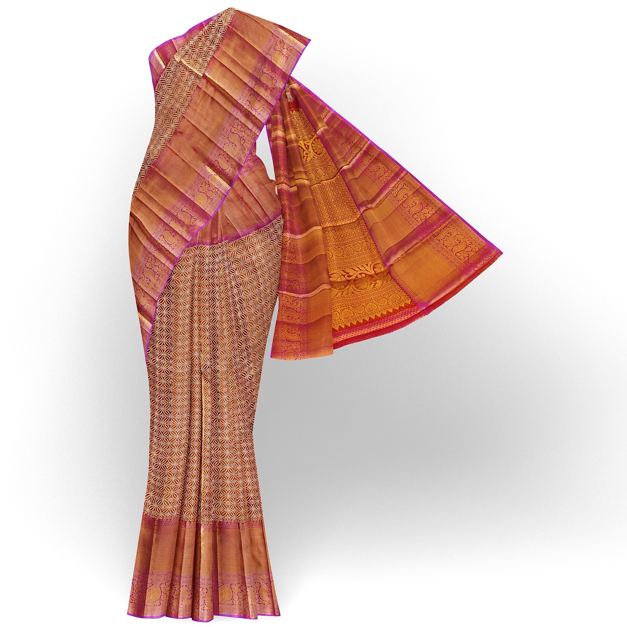 Elegant Onion Pink with Lavender Border Kanjivaram Tissue Silk Saree