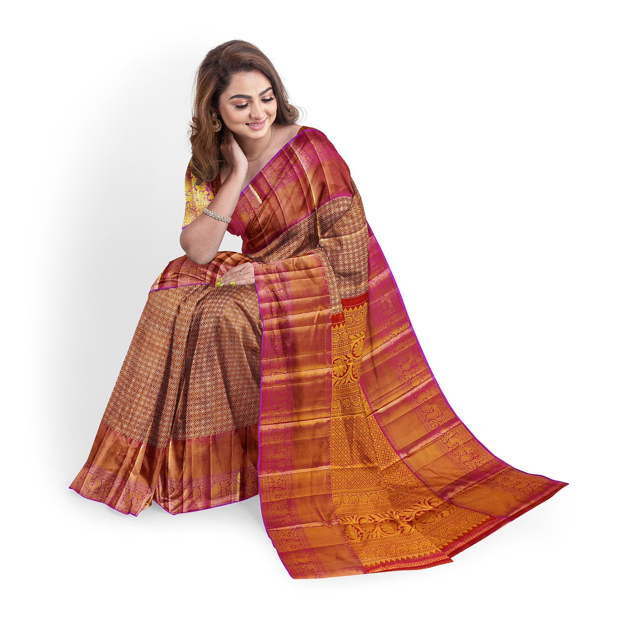 Elegant Onion Pink with Lavender Border Kanjivaram Tissue Silk Saree