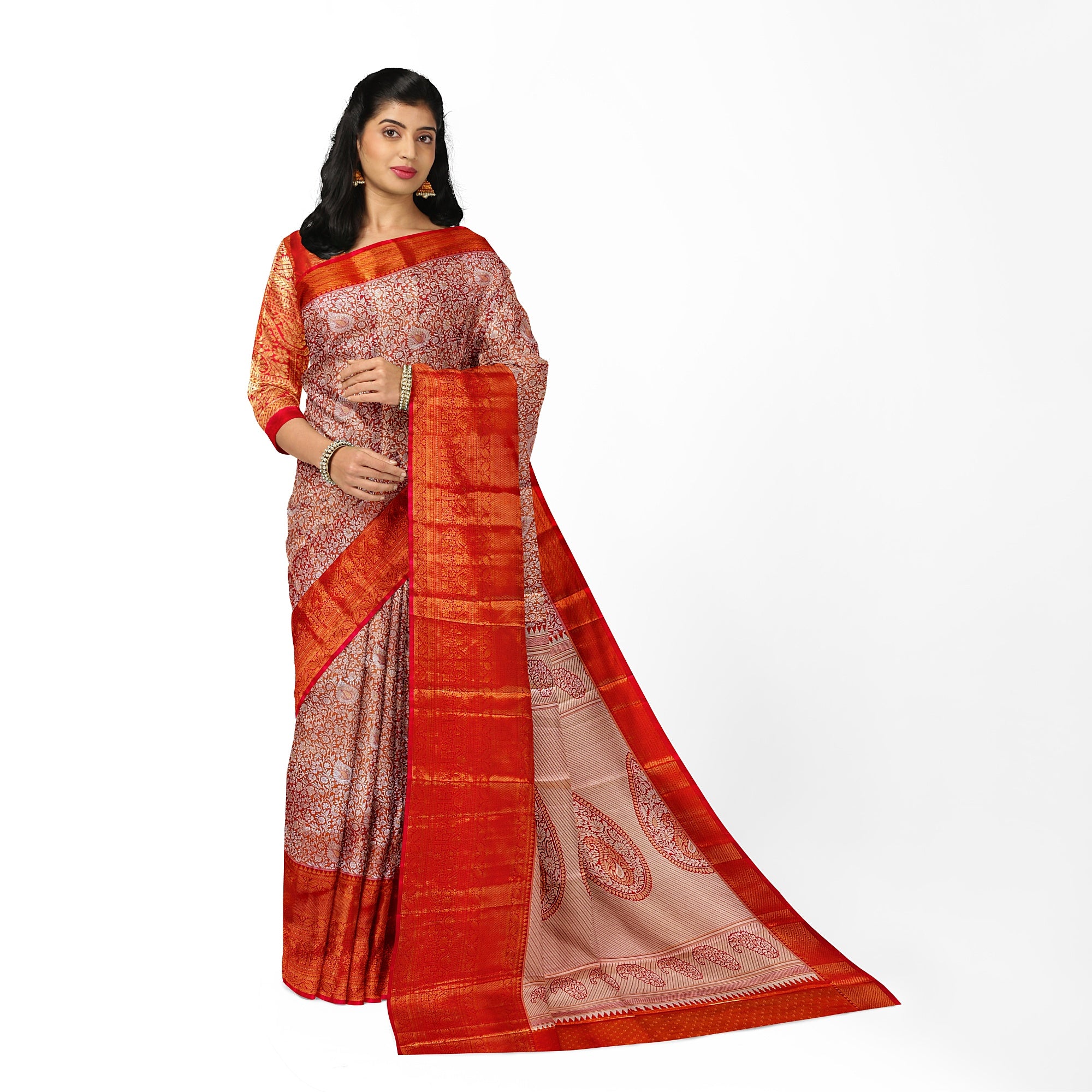 Peachish Pink Saree with Pink Border and Silver Zari – Elegant & Graceful