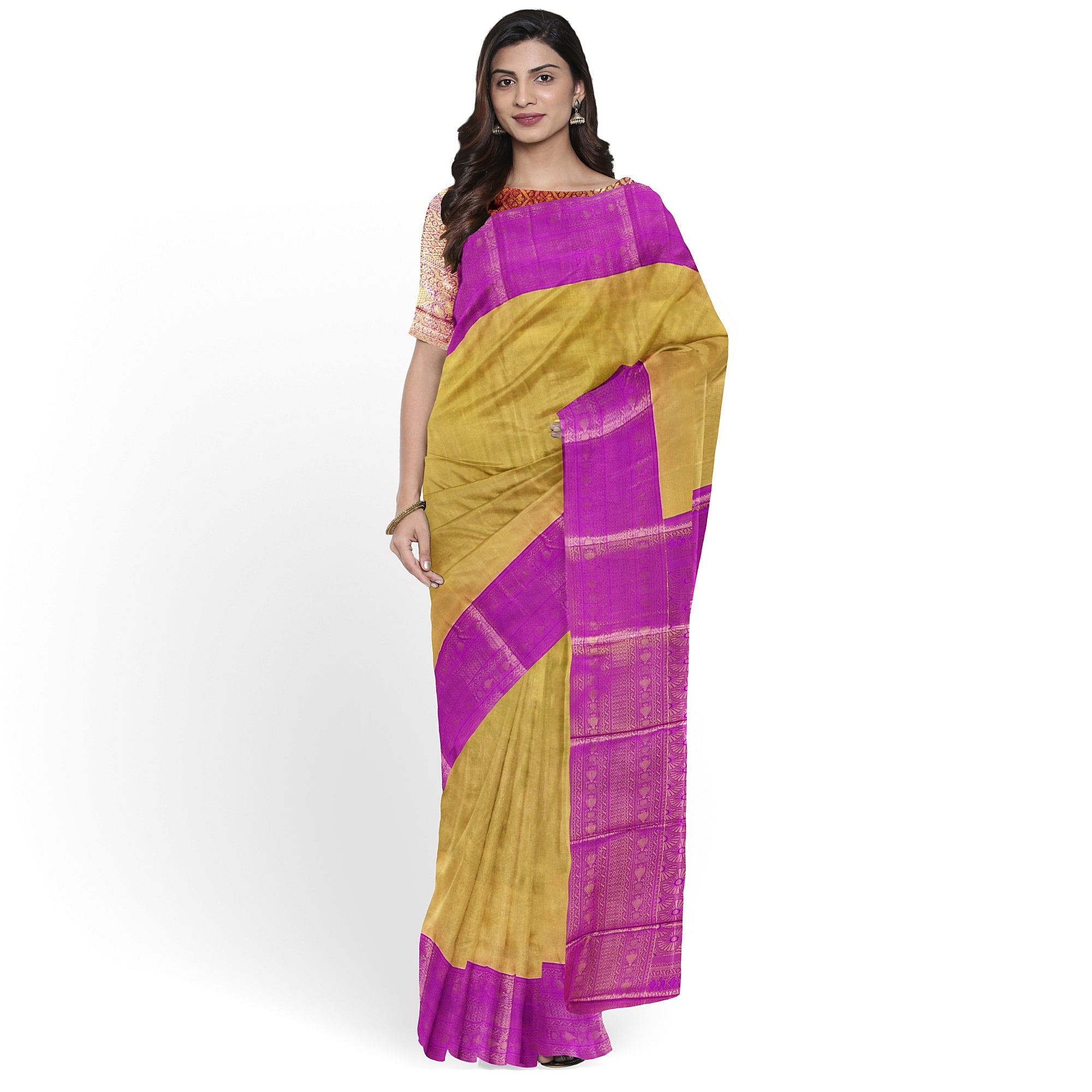 Gold with Light purple Saree – Gold Zari Work for a Royal Look