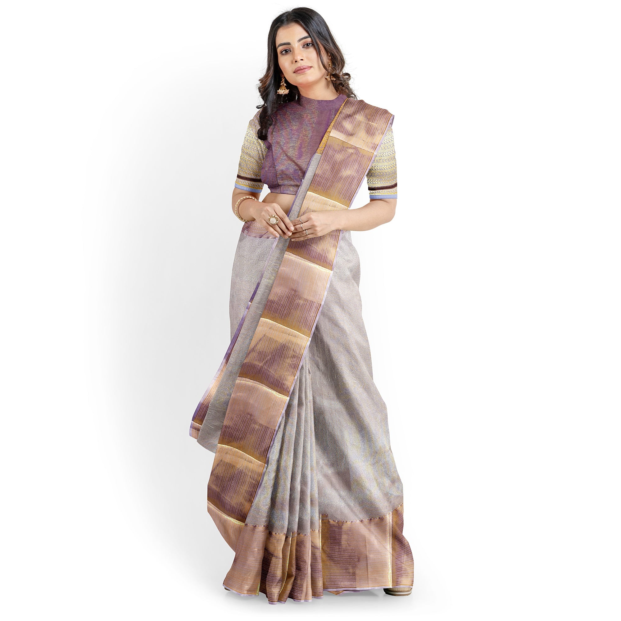 Lavender Semi Tissue Silk Saree – A Grand Blend of Tradition & Elegance
