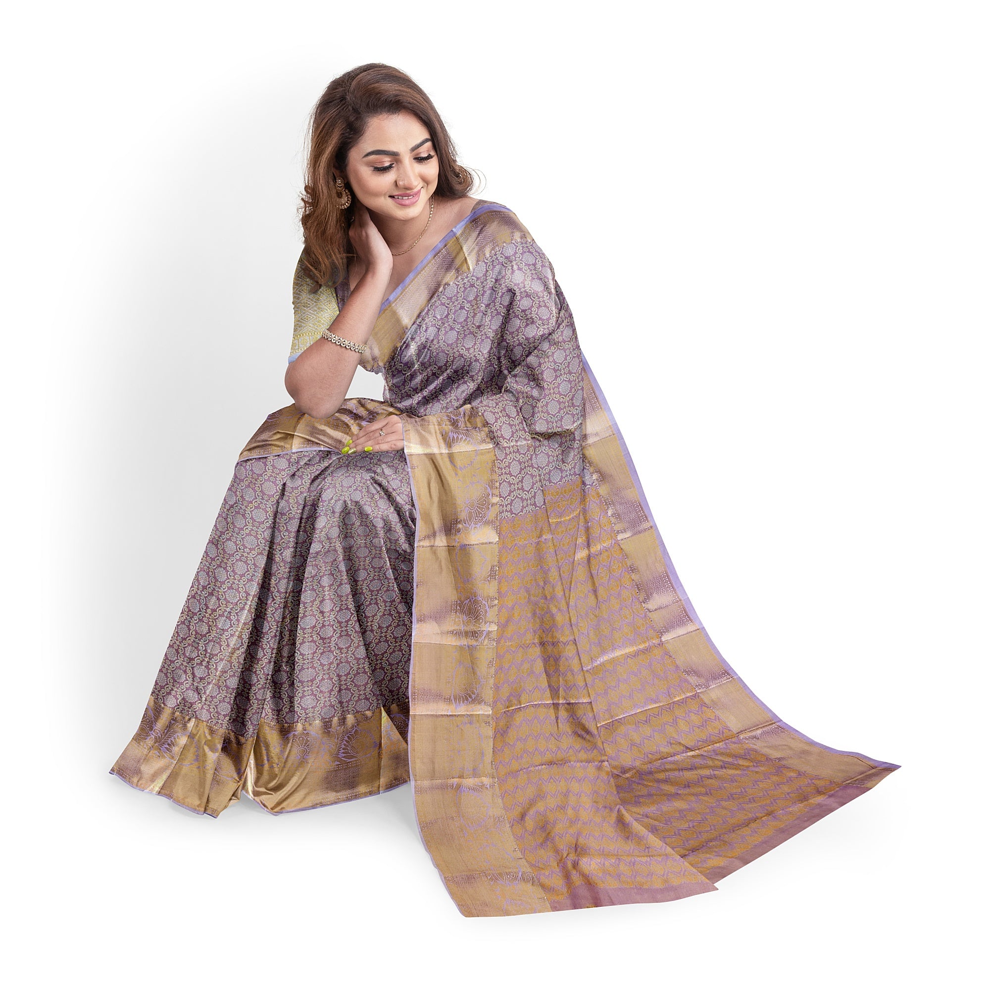 Lavender Radiance: Semi Tissue Silk Saree for a Regal Look