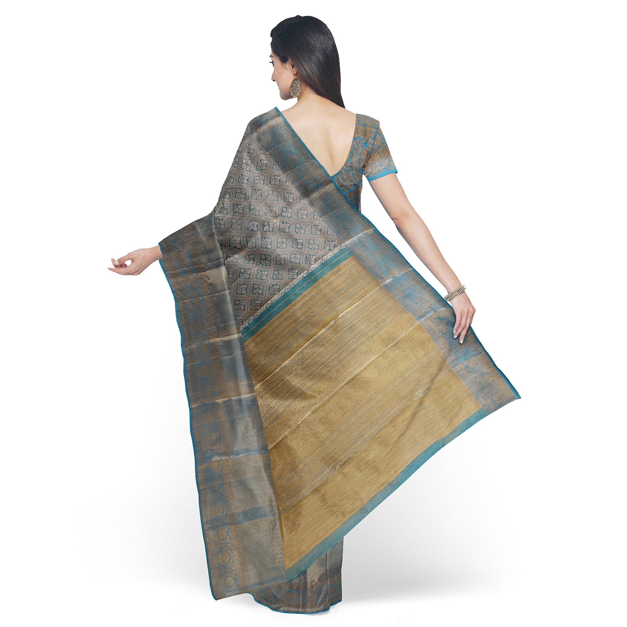 Blue Tissue Silk Saree with Gold Double Shade – Grand Traditional Look