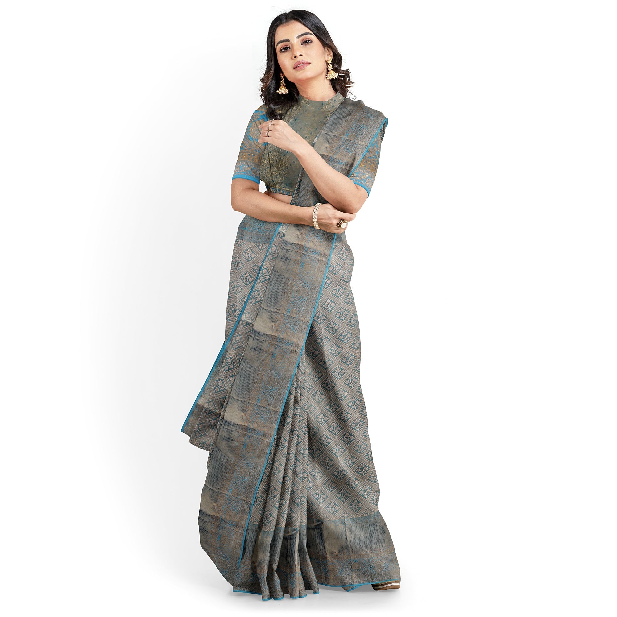 Blue Tissue Silk Saree with Gold Double Shade – Grand Traditional Look